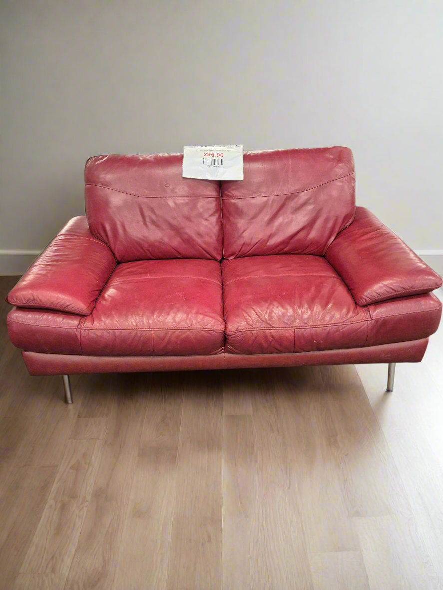 2 seater wine Italian leather sofa 2125