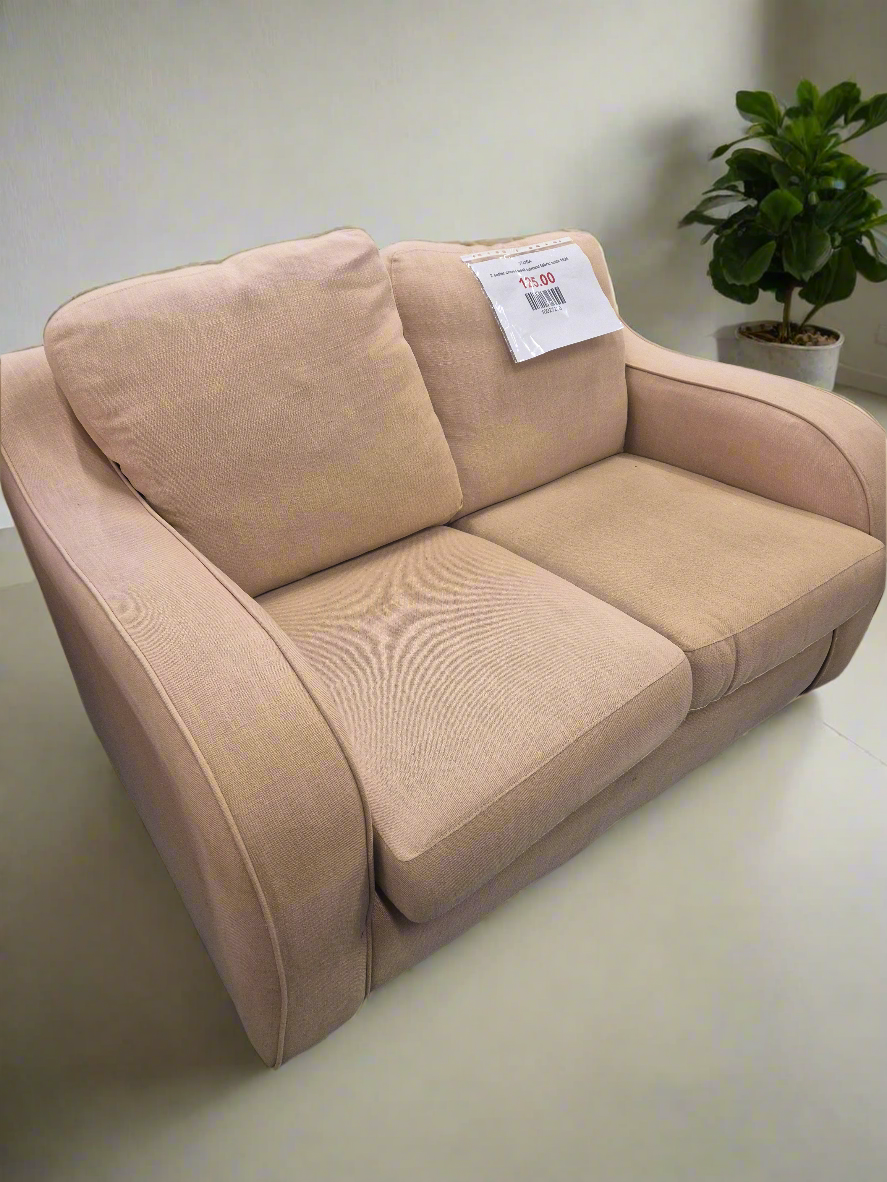 2 seater cruved back oatmeal fabric suite 1424