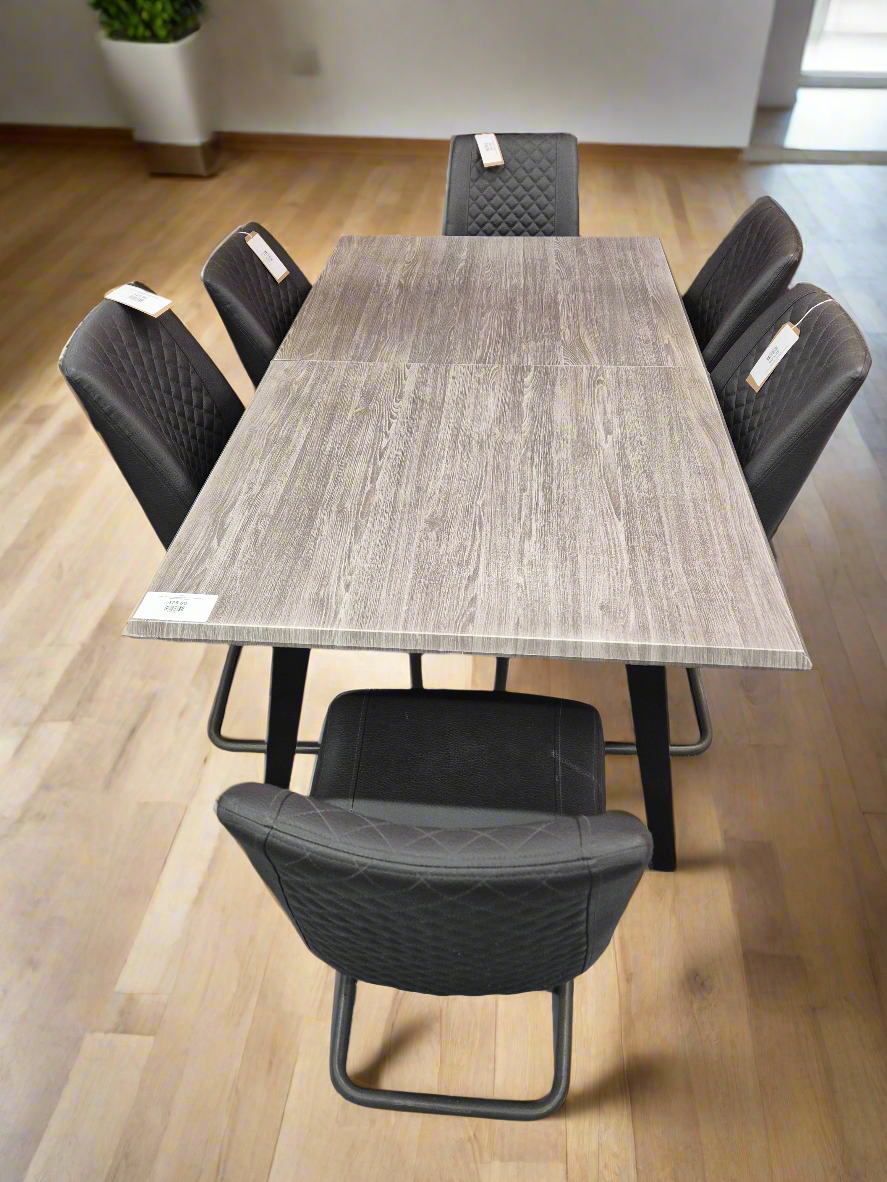 Grey Laminate extendable table with 6 matching leatherette chairs 4224