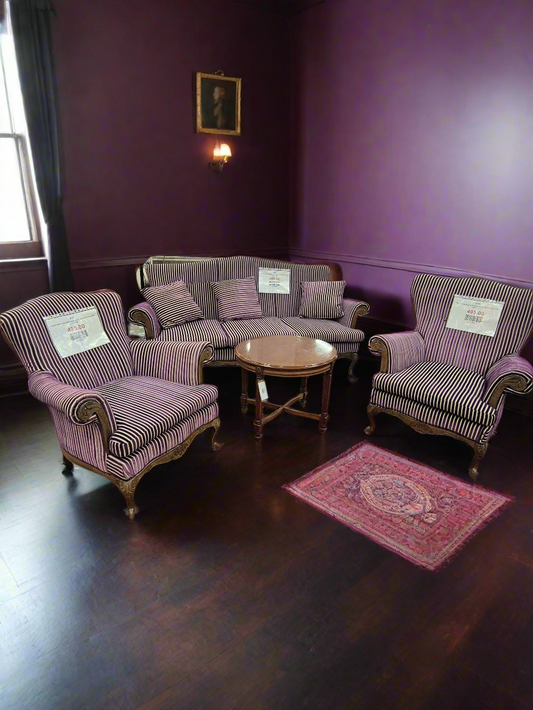 Ornate Purple Stripe 3+1+1 Wooden Framed Sofa Suite