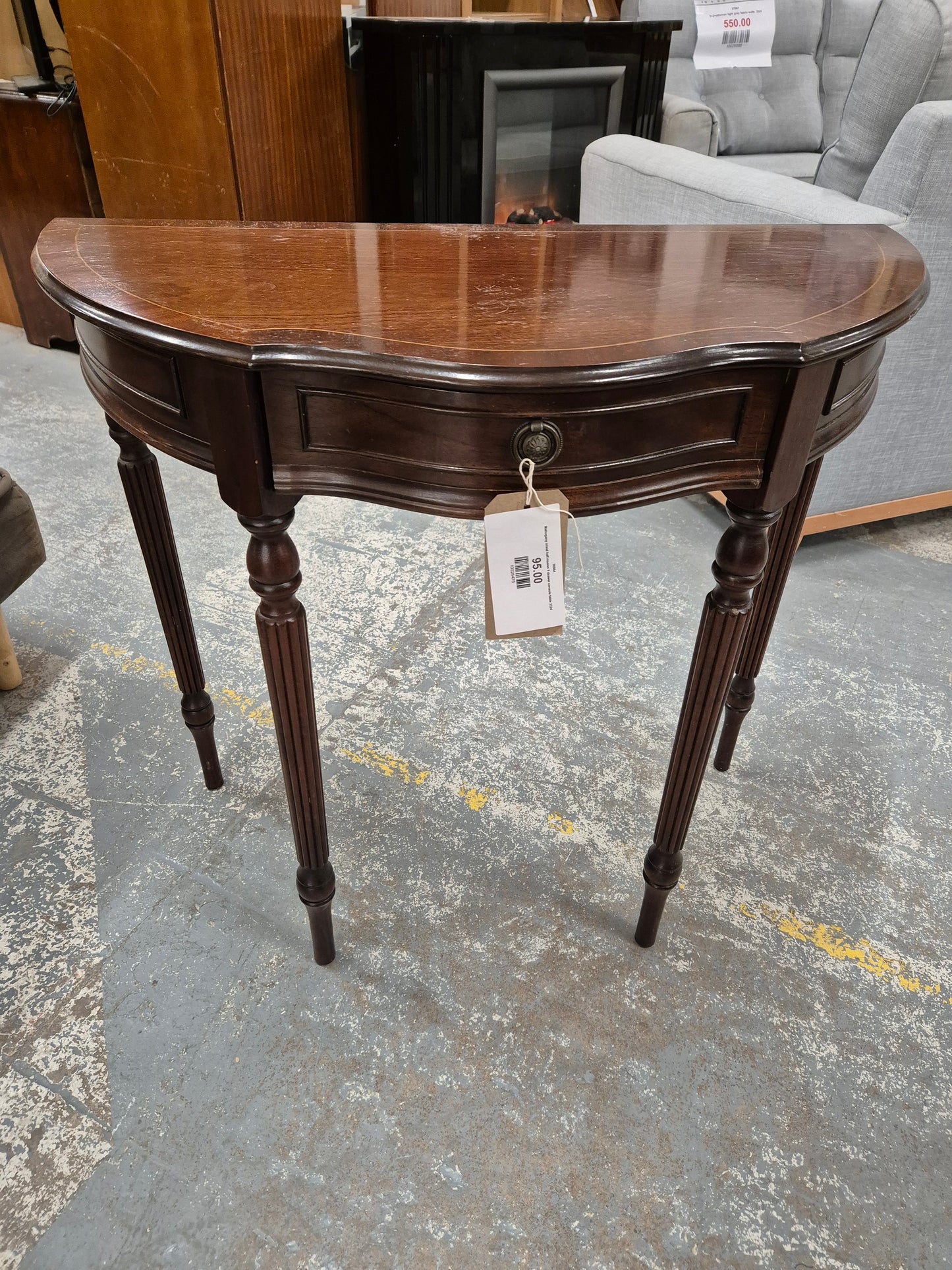 Mahogany inlaid half mooon 1 drawer console table 3324