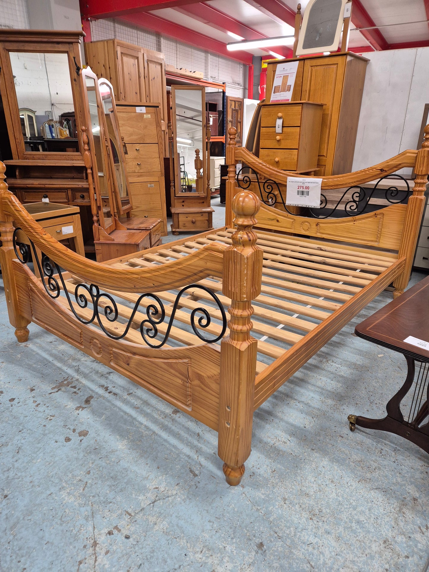 5ft ornate solid pine and cast iron high bed bed frame  4224