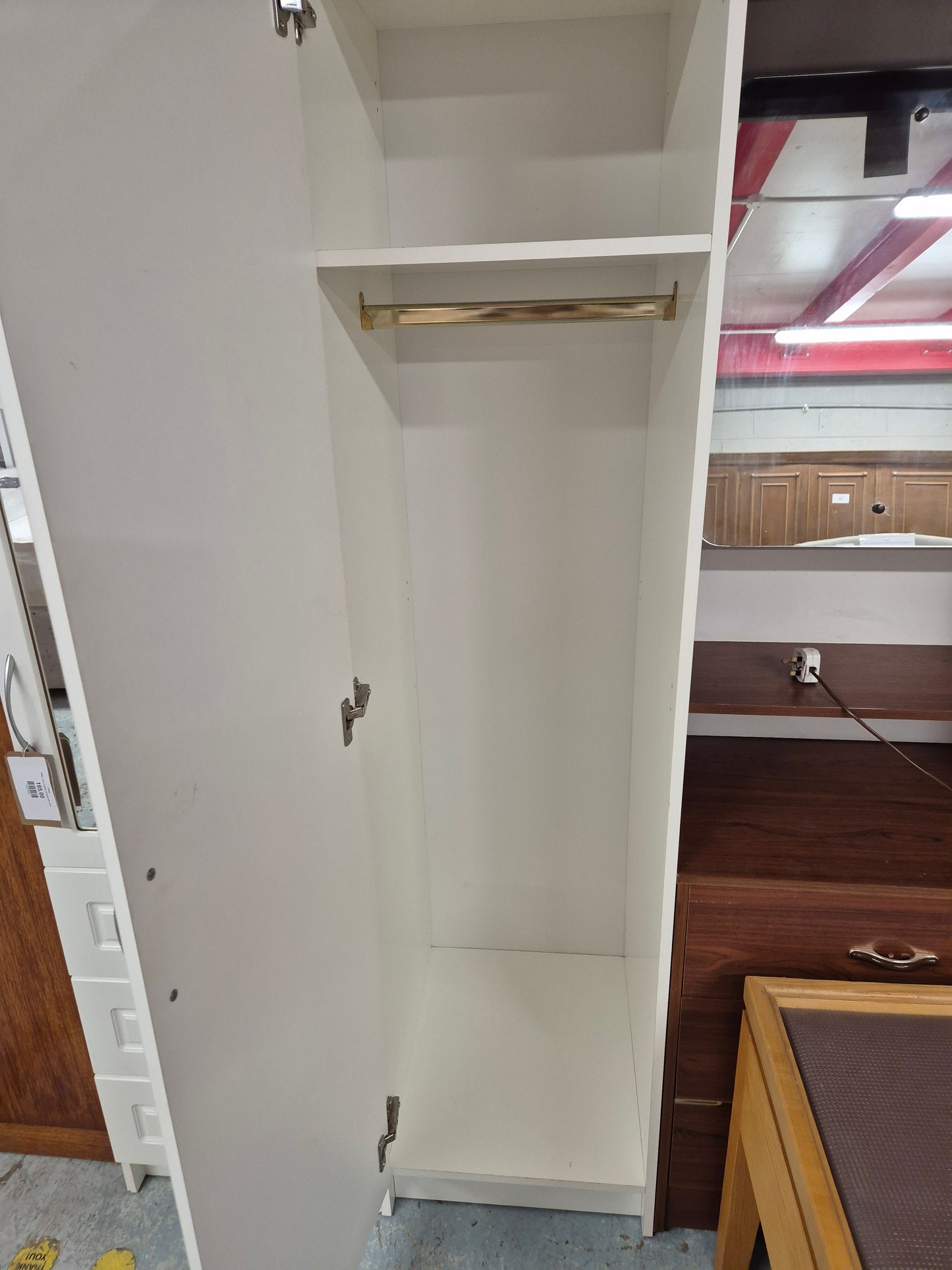 White  2 door 3 drawer wardrobe with mirror