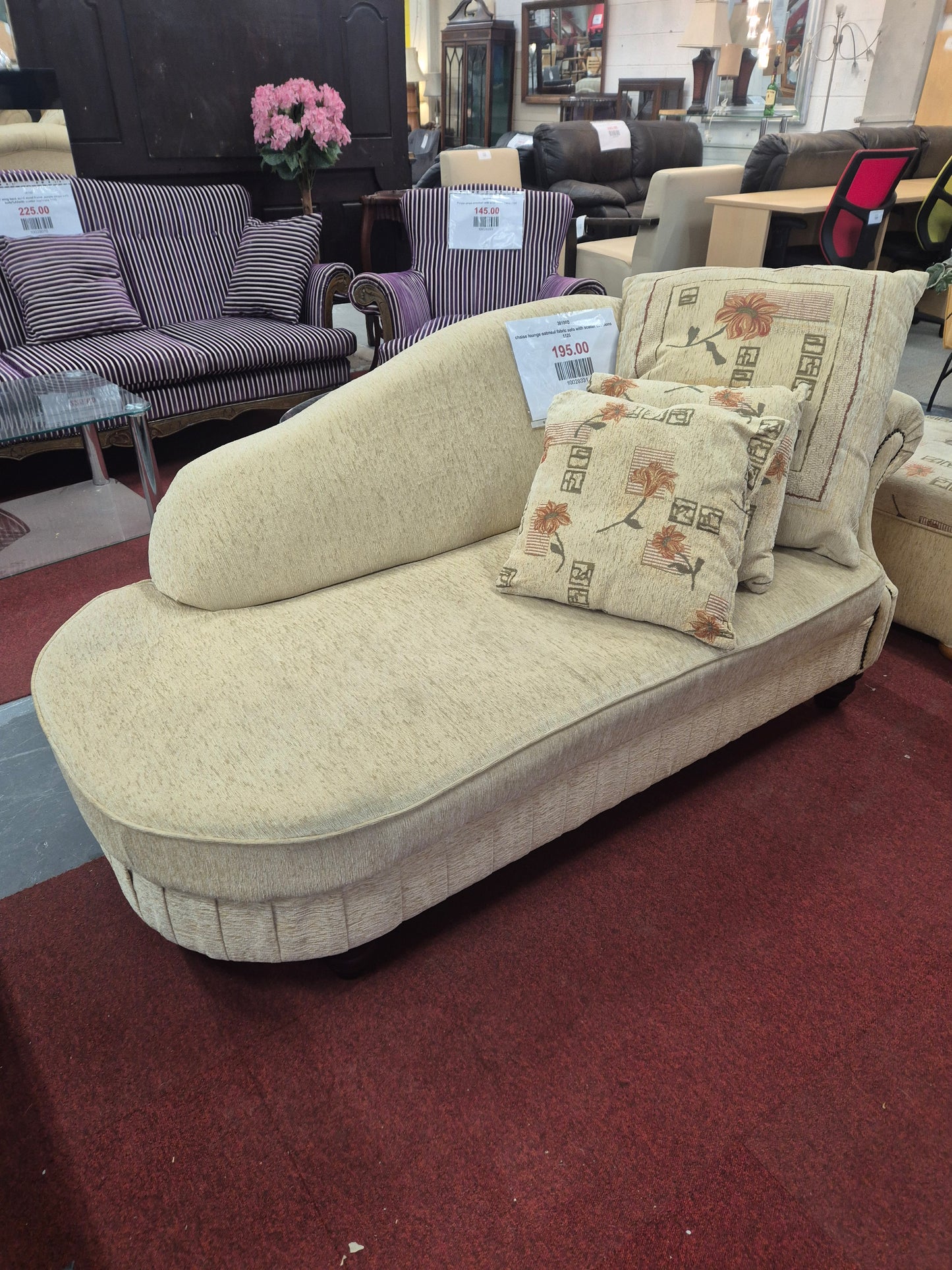 chaise lounge oatmeal fabric sofa with scatter cushions 1125