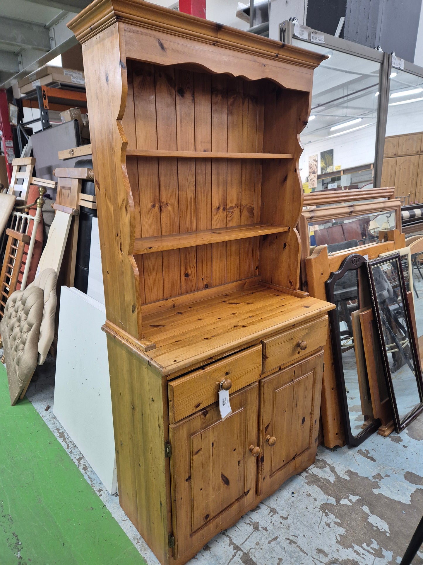 Tall 2 door 2 drawer top open solid pine kitchen dresser  1125