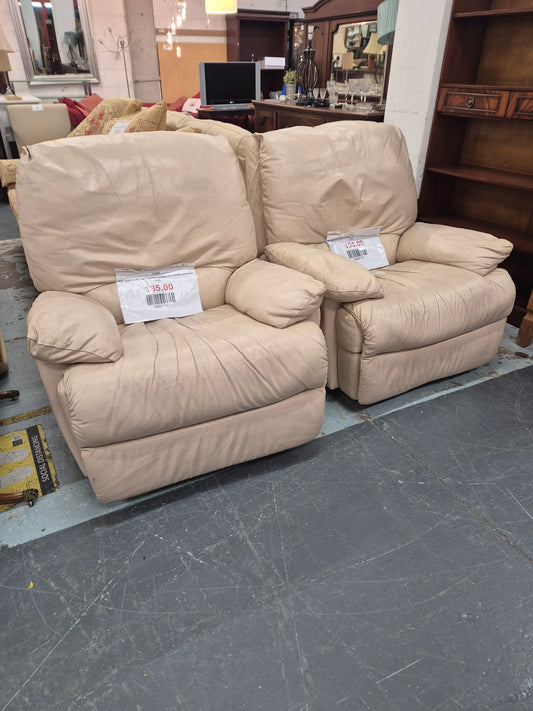 High back real Cream leather recliner ROCKING armchair  1125