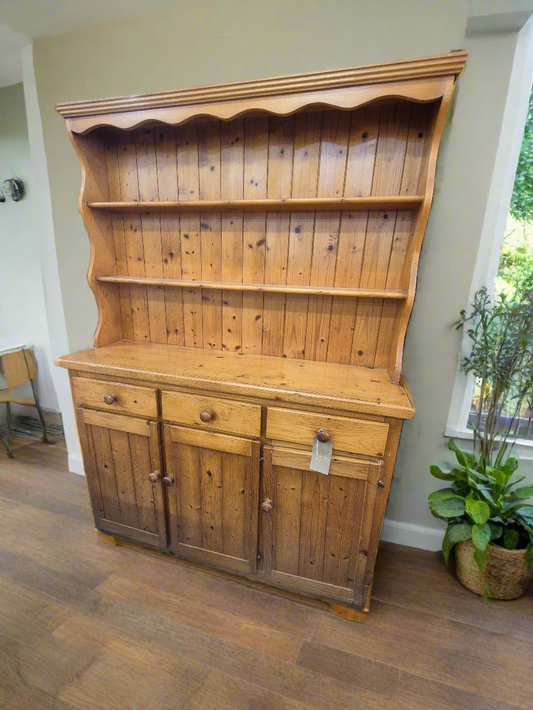 Solid pine slim tall top open kitchen dresser 3 door 3 drawer 3324