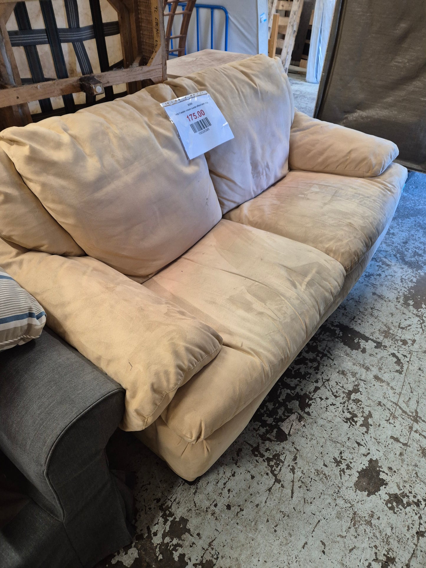 Large 2 seater cream suede effect sofa  2125