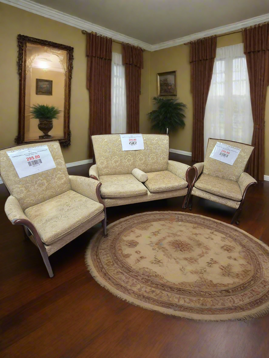 PARKER KNOLL 2+1+1 mixed fabric, solid wood framed fireside suite  1125