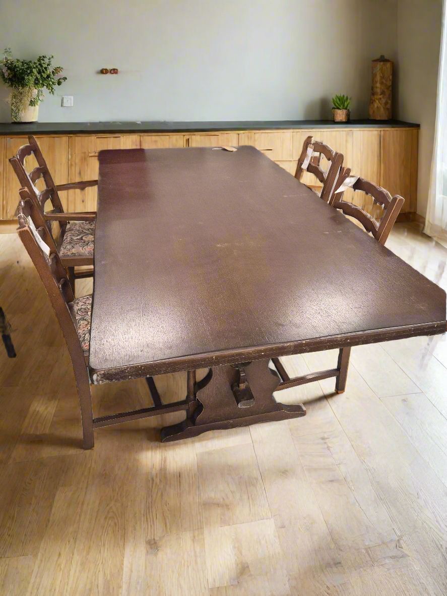 Dutch oak solid rectangular dining table with 4 matching dutch oak chairs 4224