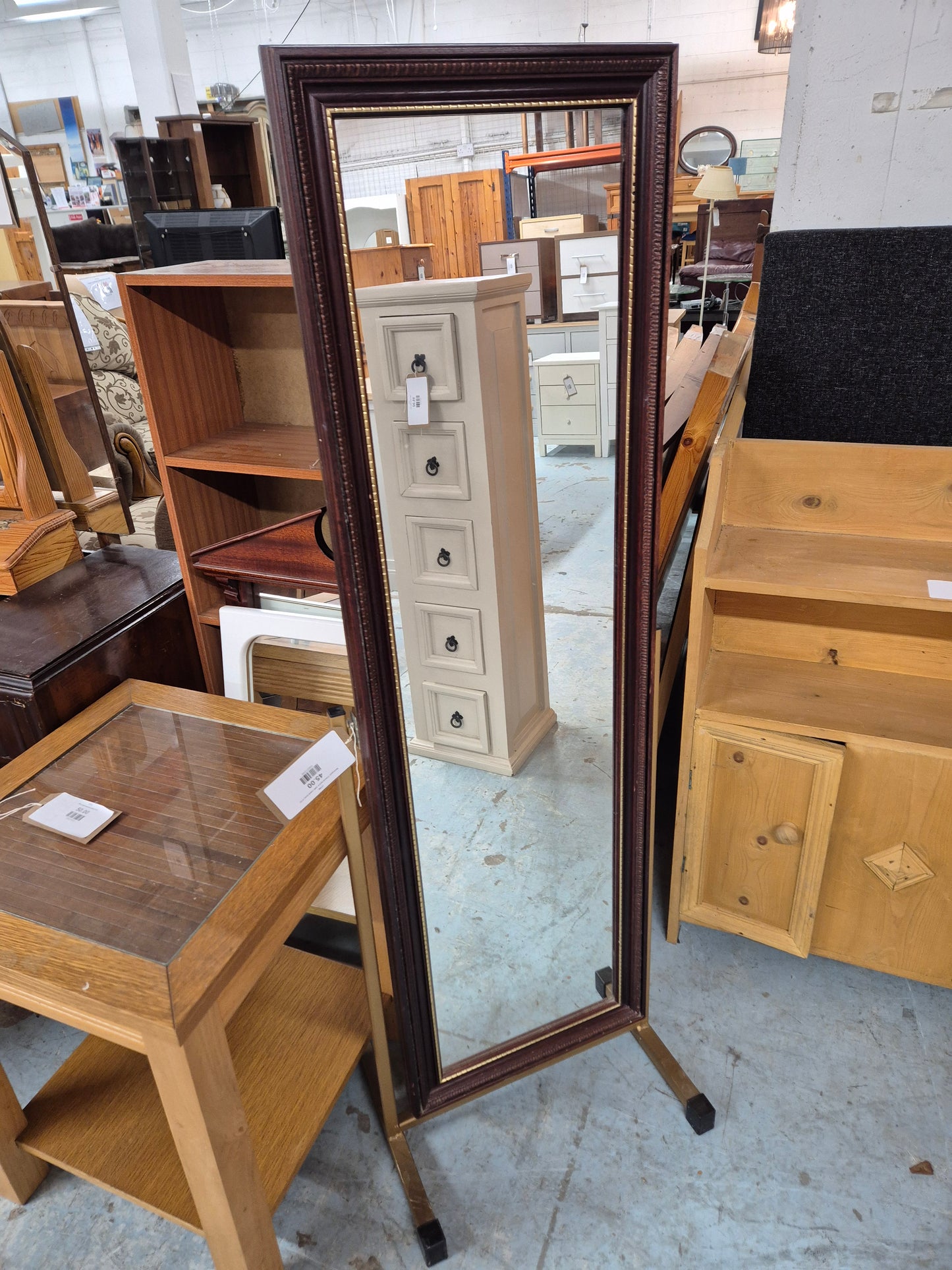 Mahogany Cheval mirror with metal base 4124