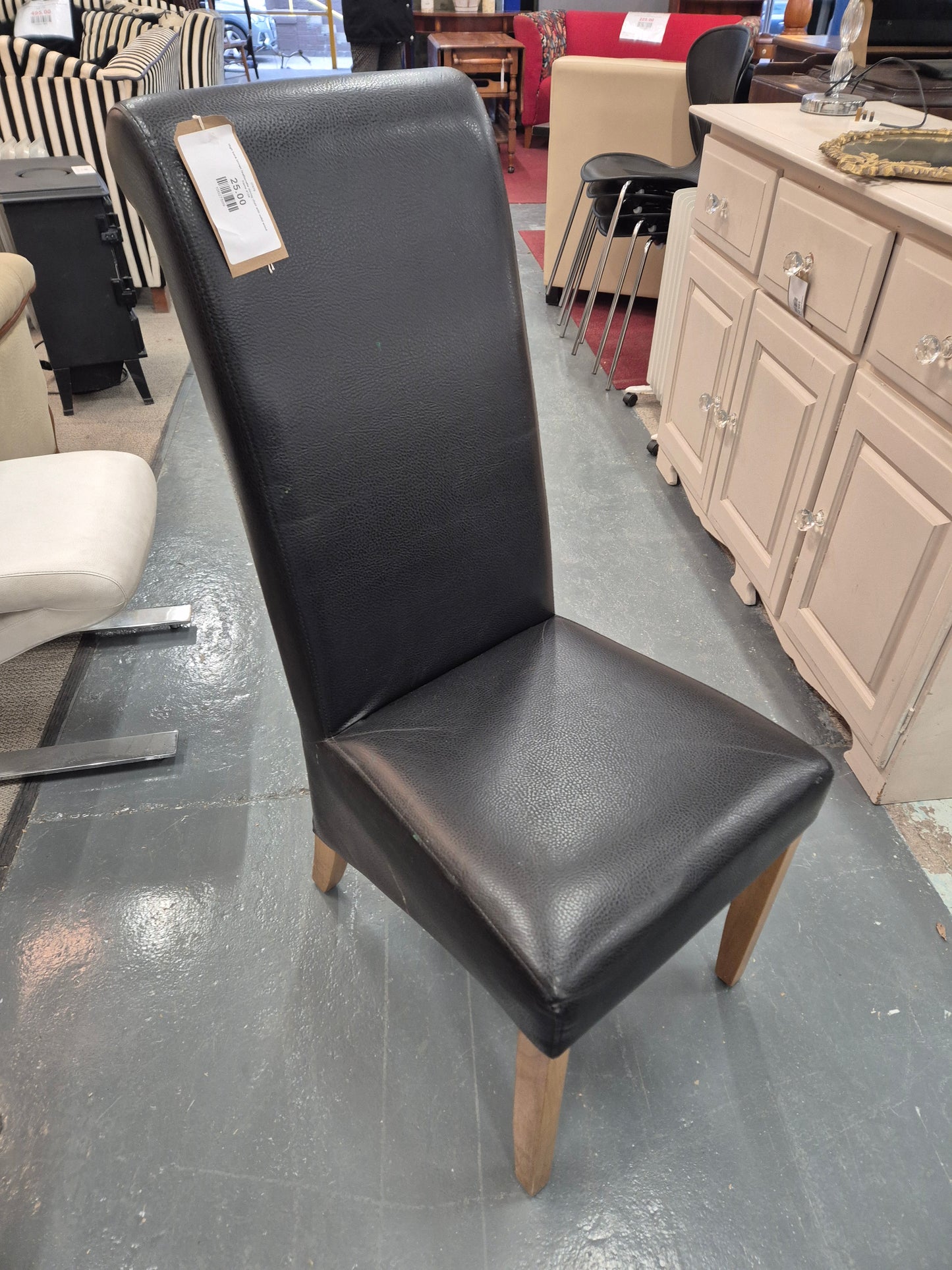 High back brown leatherette dining chair with solid wood frame 4124