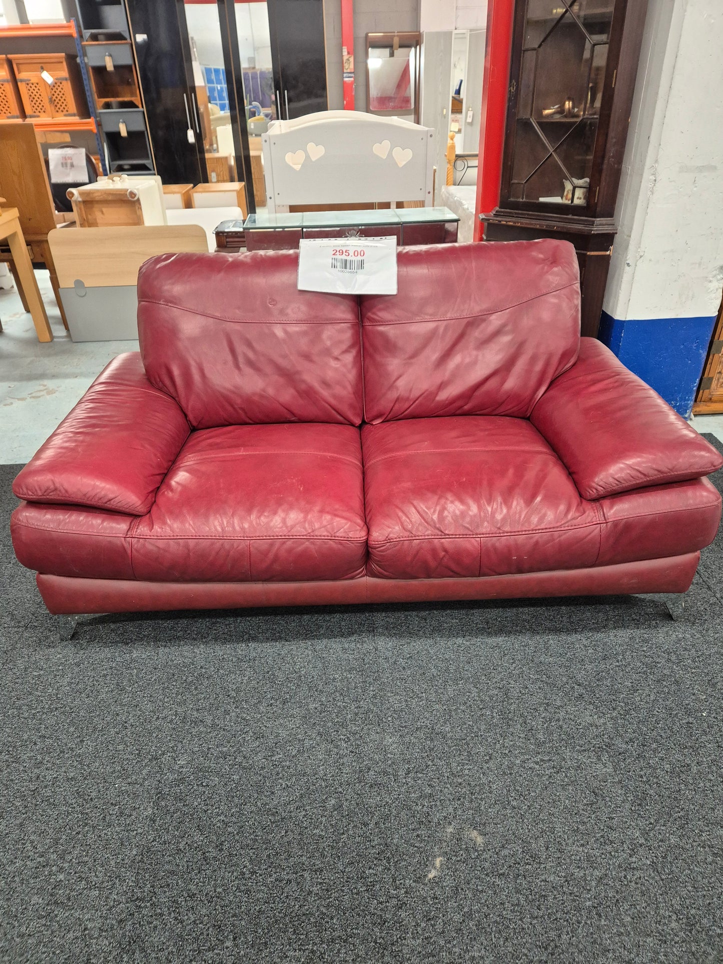 2 seater wine Italian leather sofa 2125