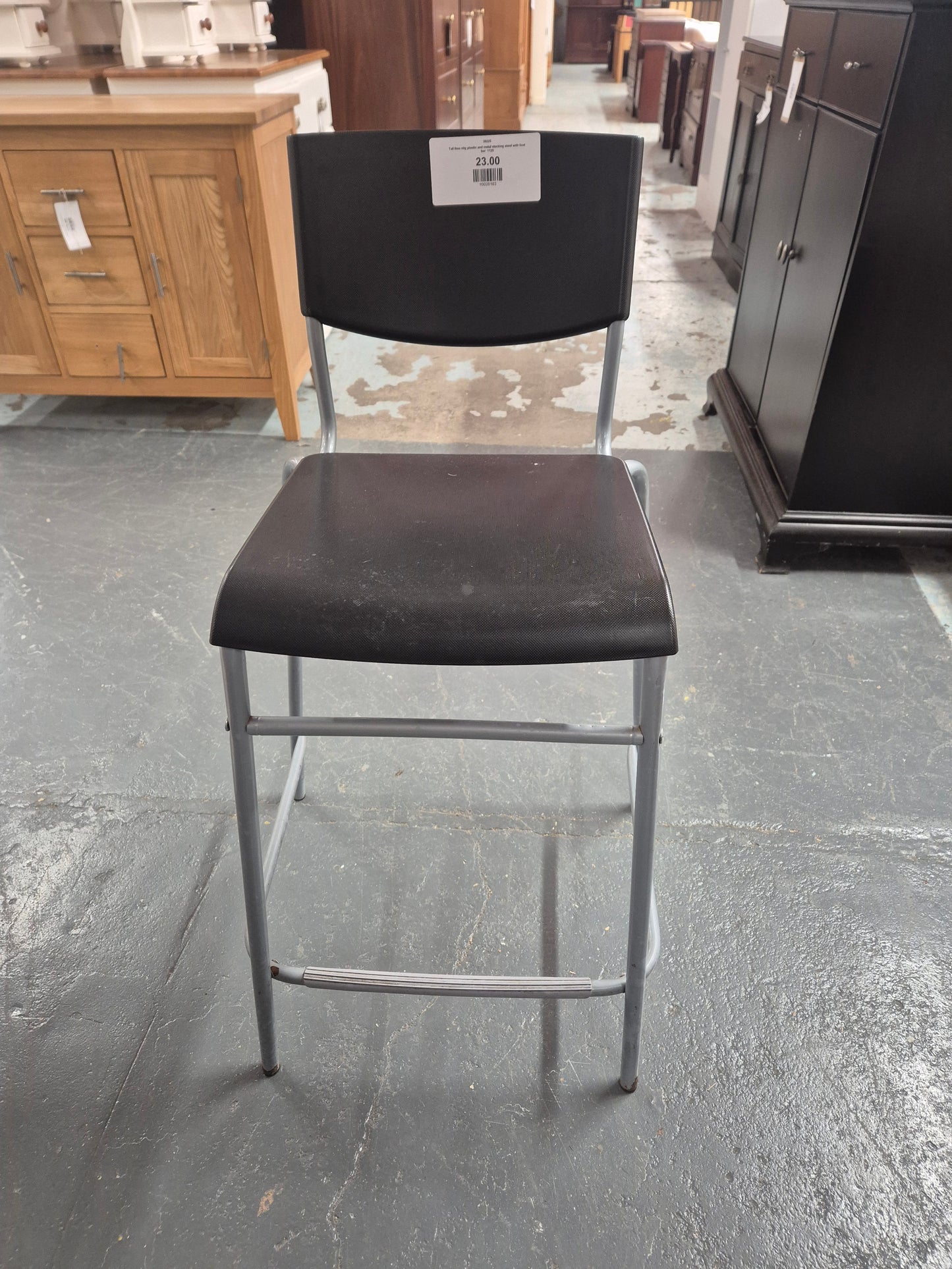 Tall Ikea stig plastic and metal stacking stool with foot bar  1125