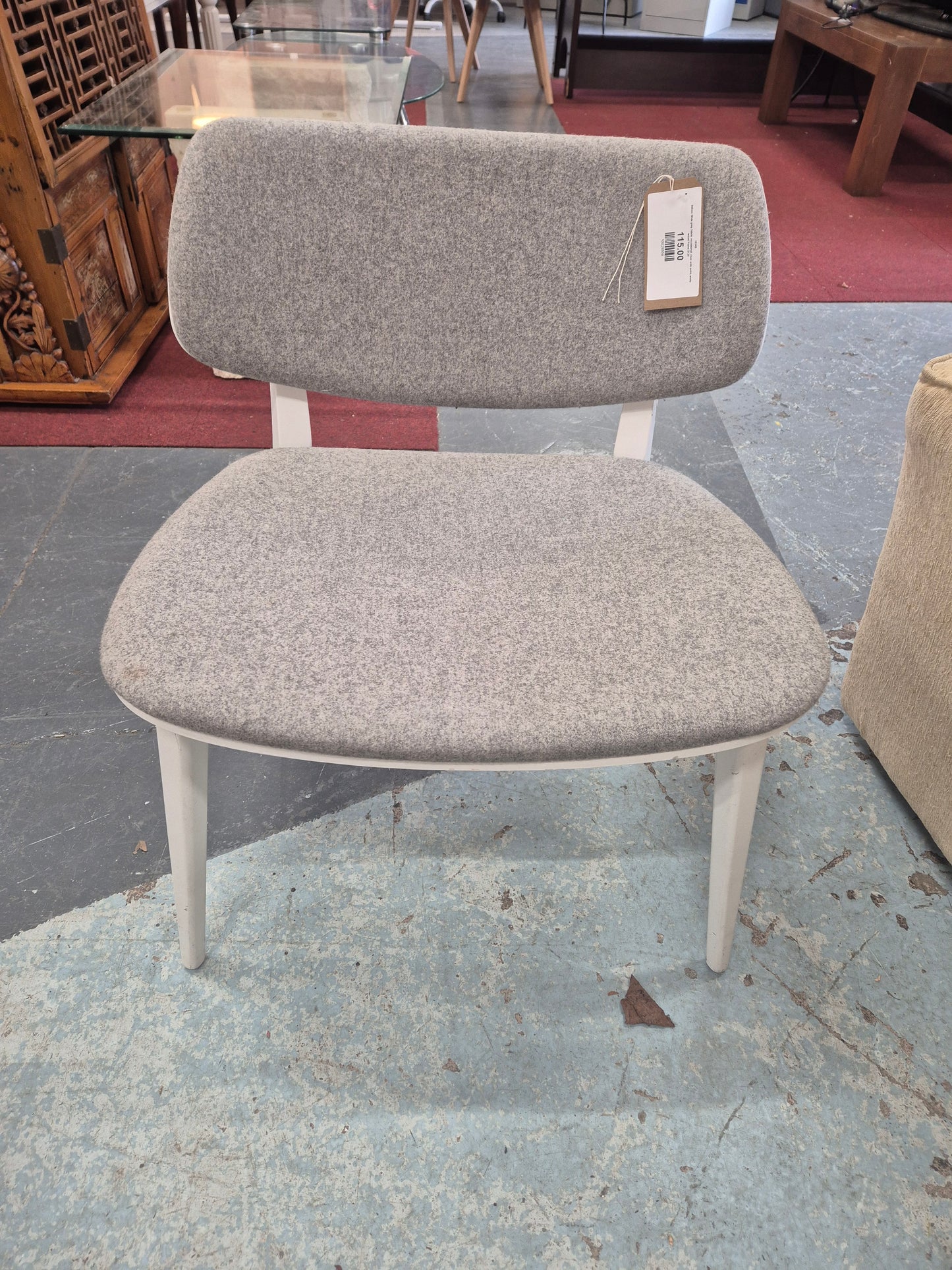 Billani Wide grey fabric occasional chair with solid white wood frame 2125