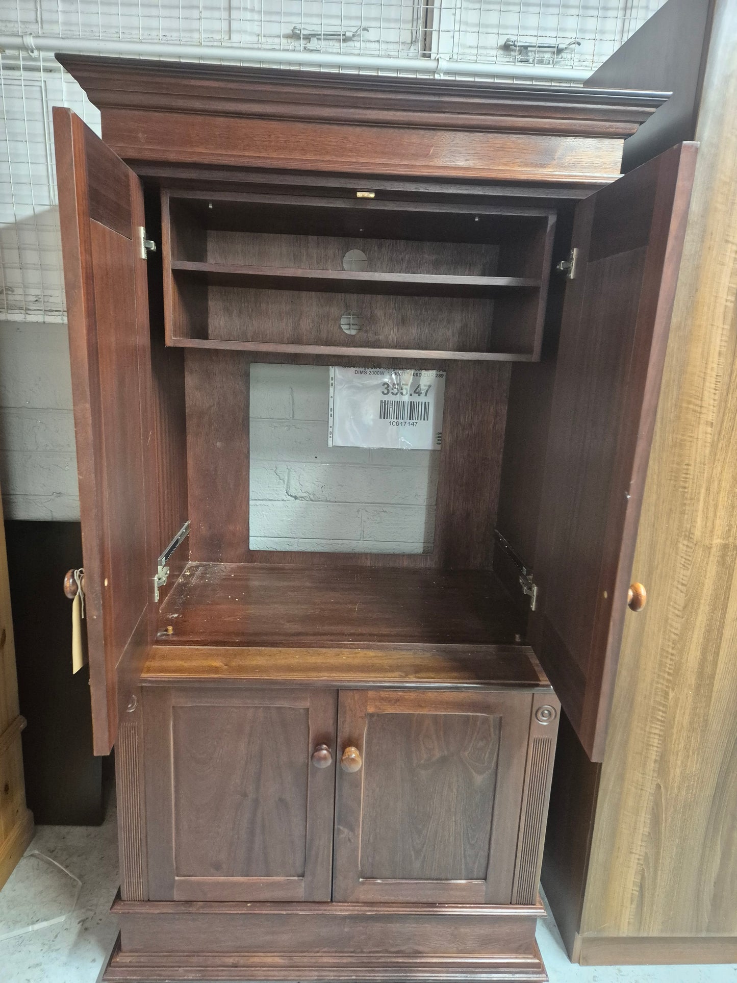 Tall solid mahogany sliding 4 door TV unit  1125