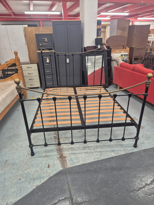 4ft 6 high end black metal and brass top bed frame  4224