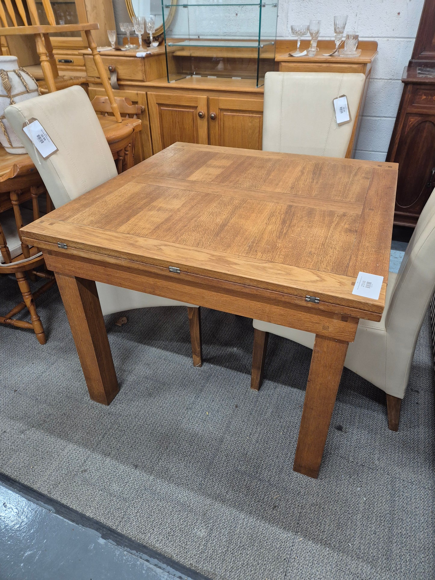 Solid oak flip top extendable kitchen table  4124