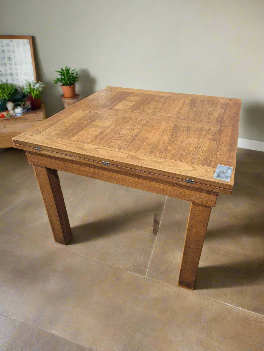 Solid oak flip top extendable kitchen table  4124