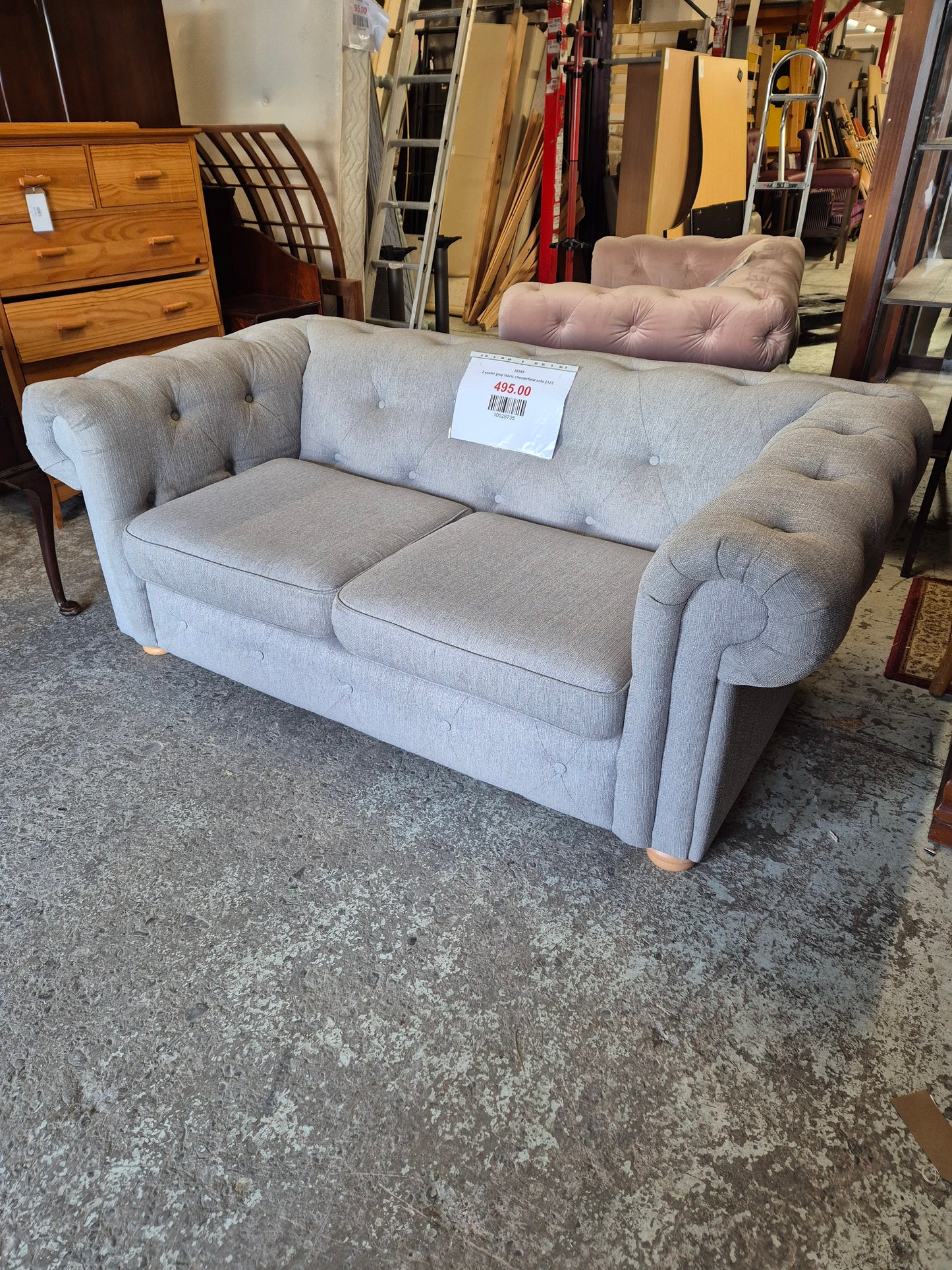 2 seater grey fabric chesterfield sofa 2125