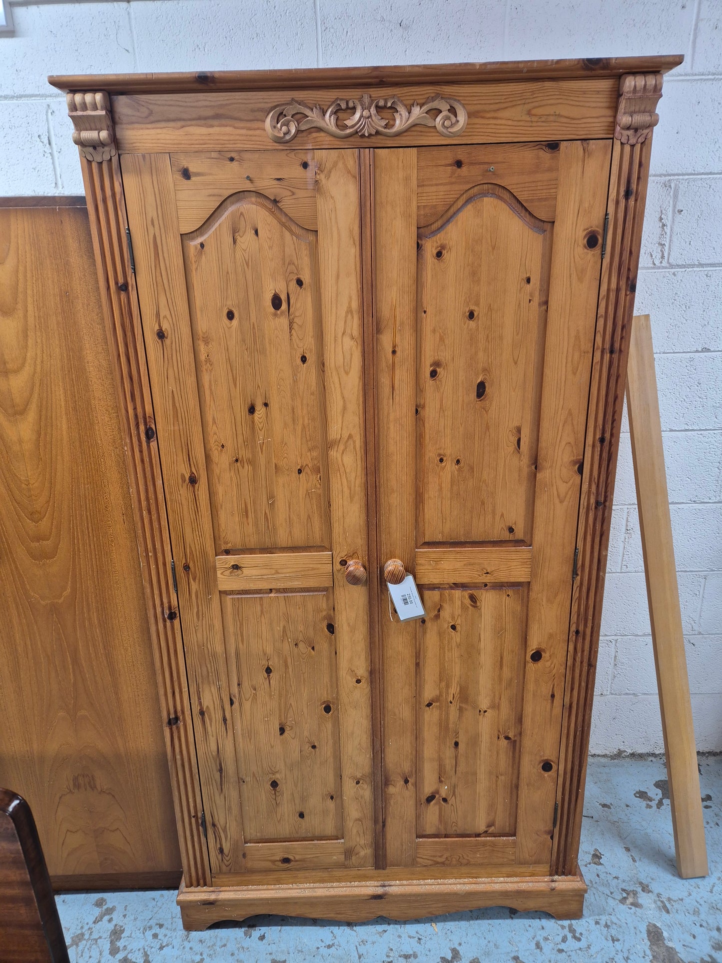 Tall ornate solid pine 2 door wardrobe  4224