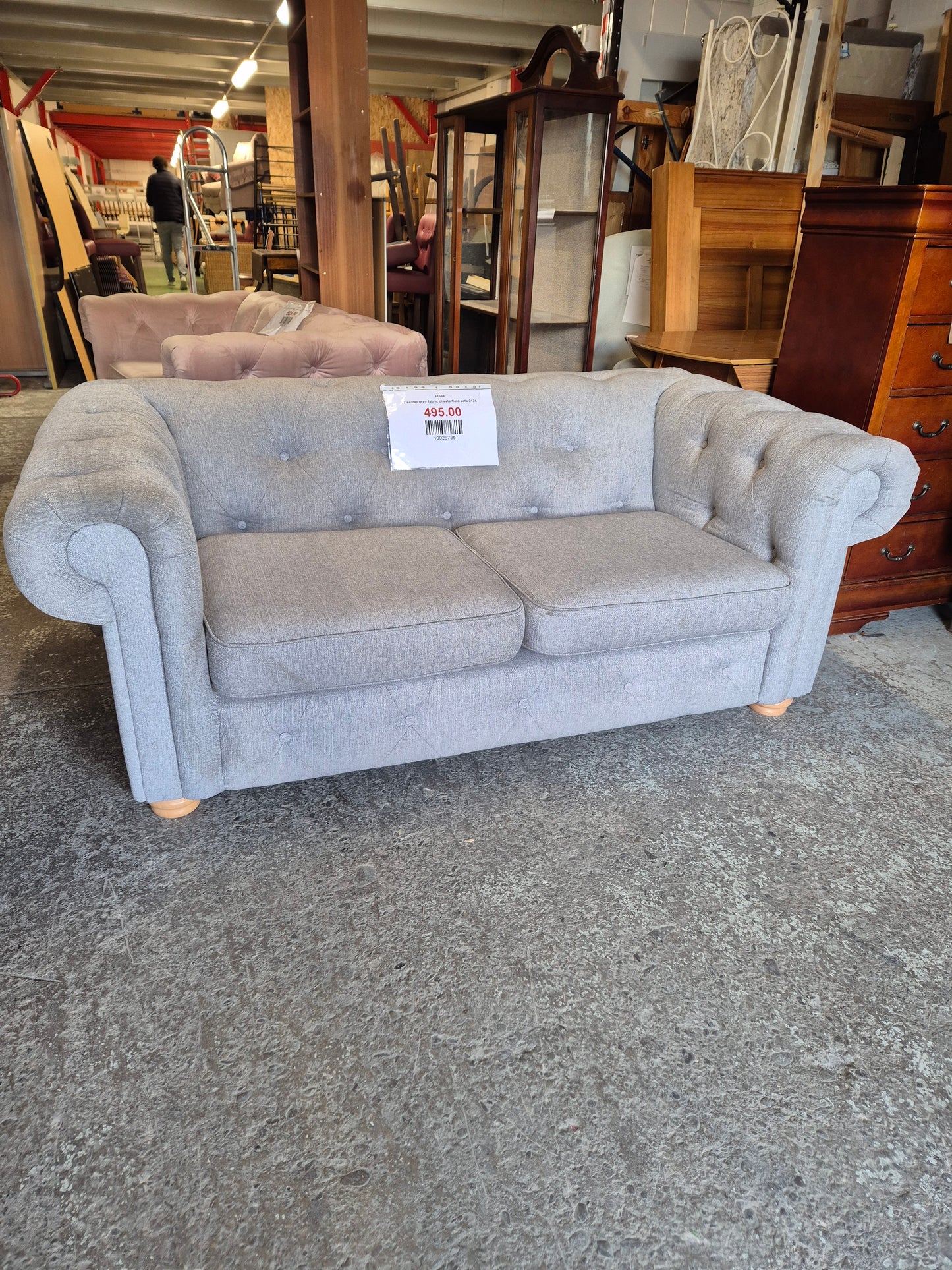 2 seater grey fabric chesterfield sofa 2125