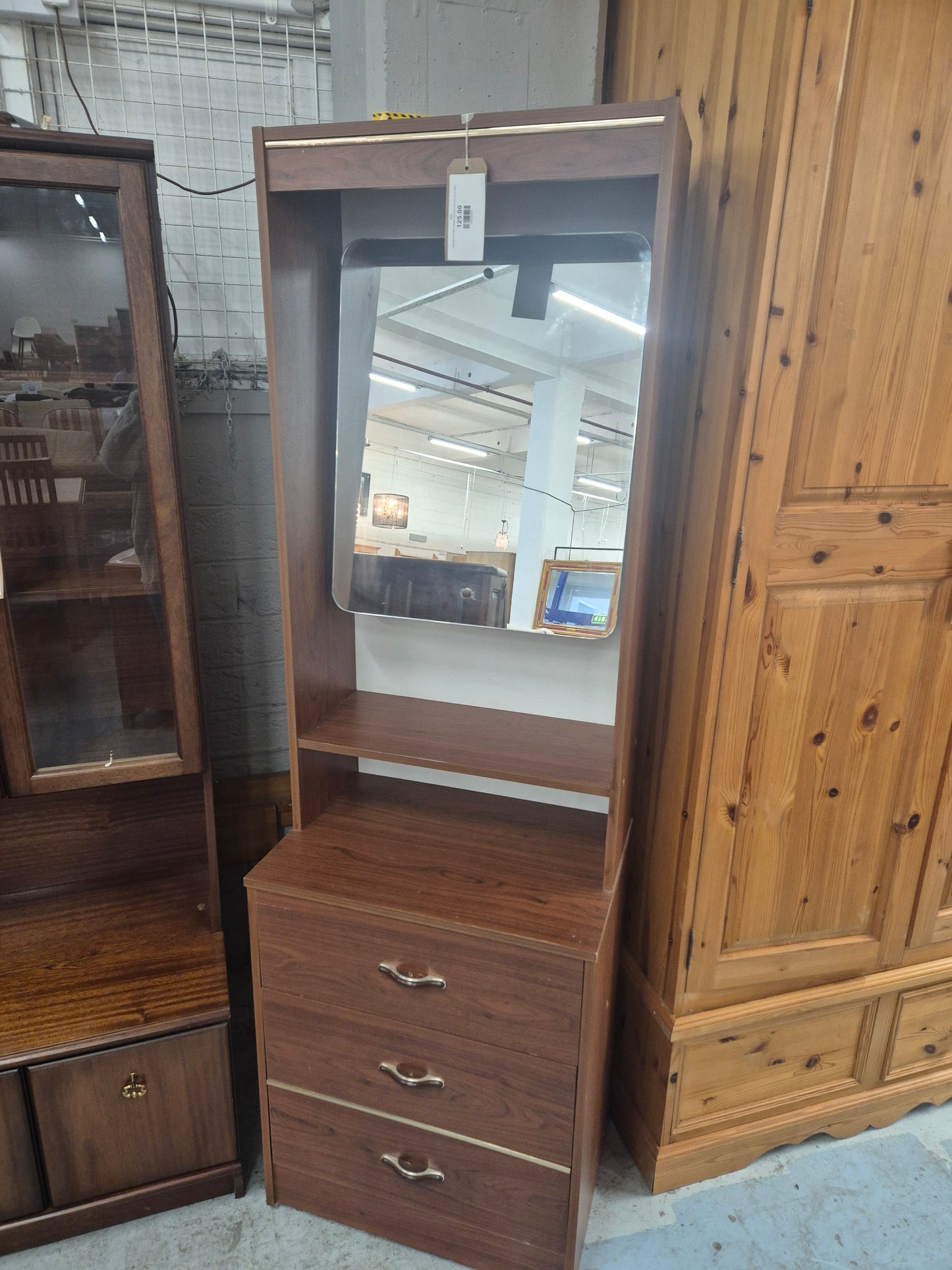 Tall teak laminate 3 drawer dressing unit with mirror 2224