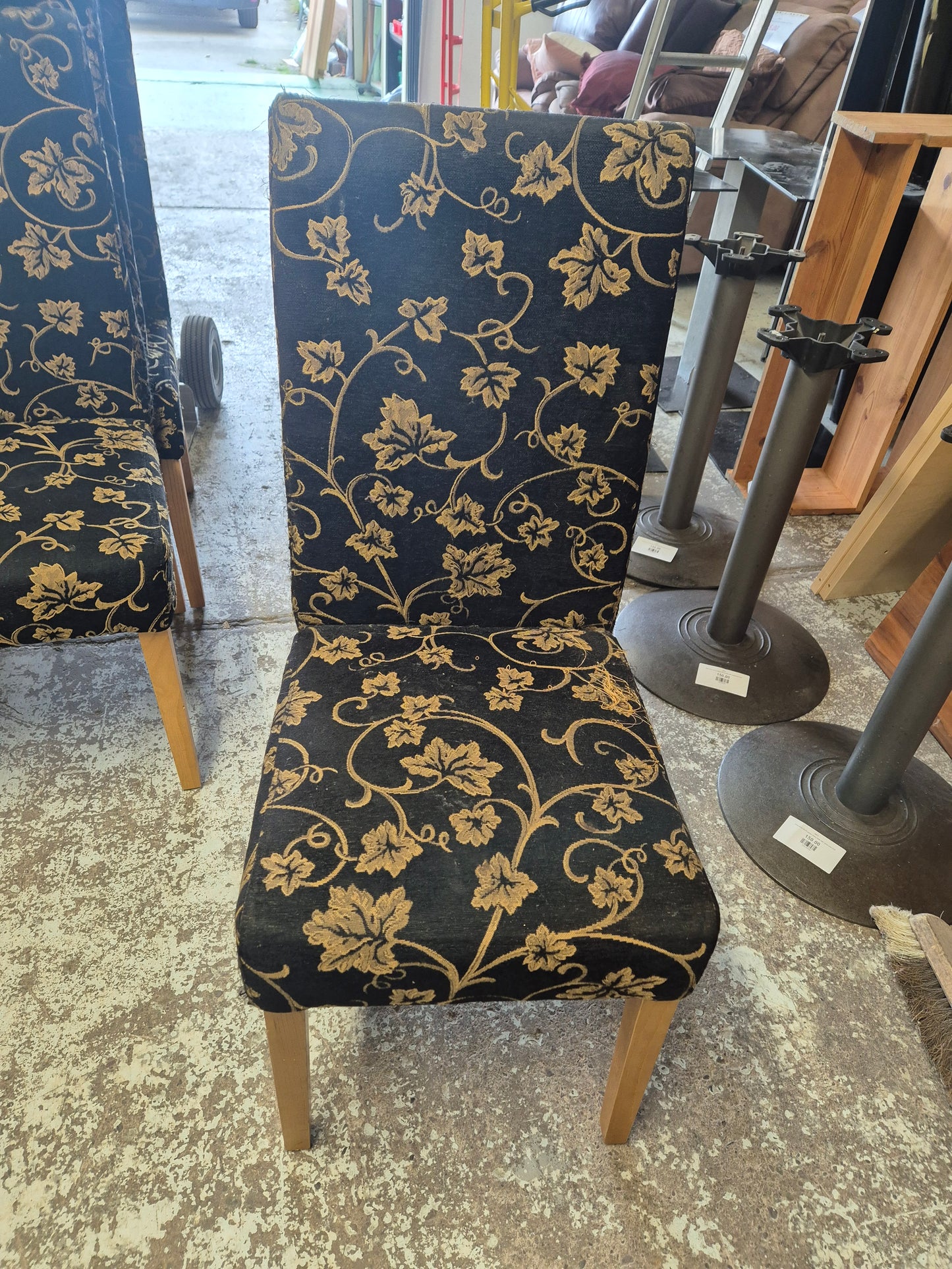 black and gold floral pattern fabric dining chair  3124