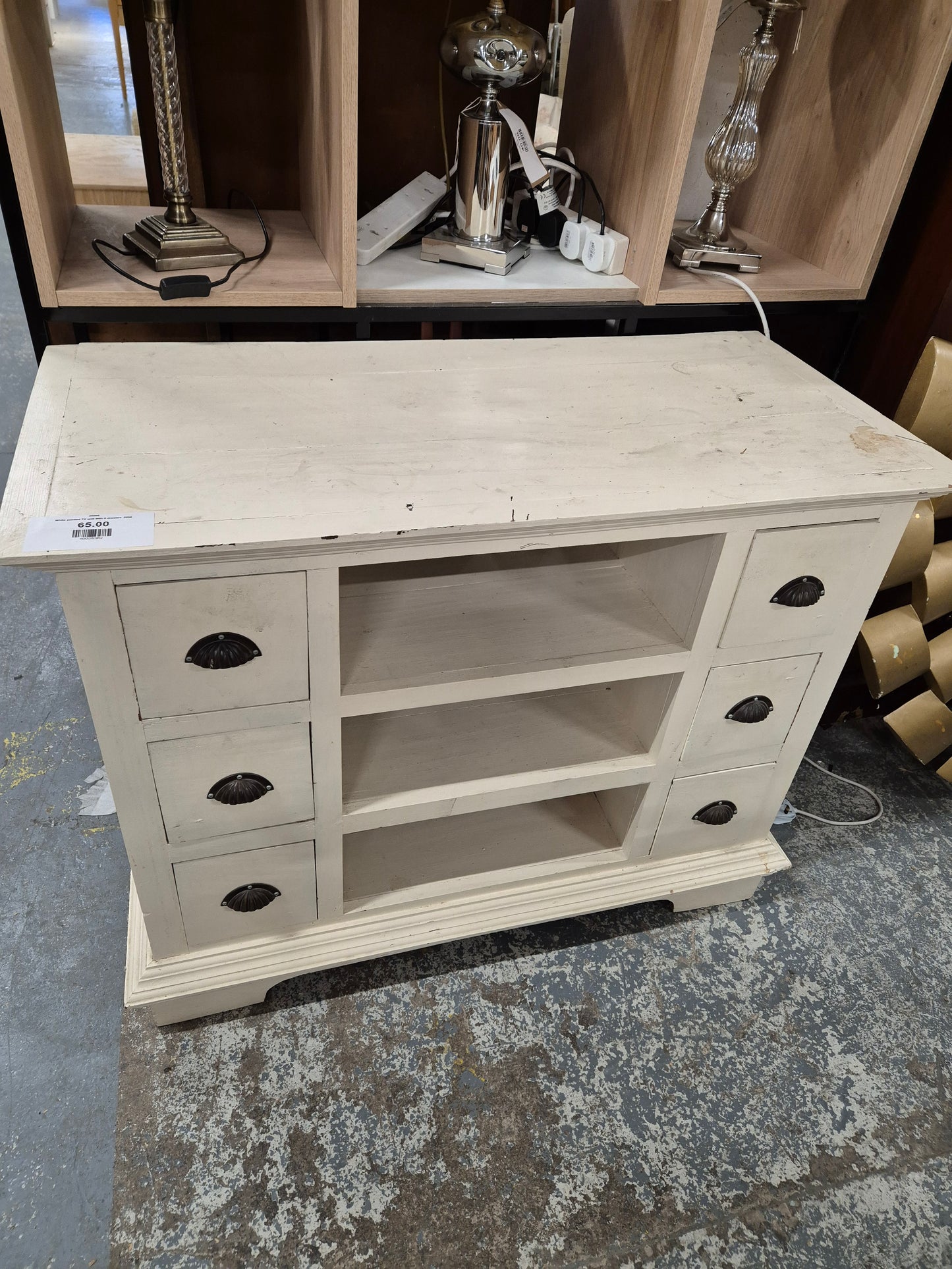 White painted TV unit with 6 drawers  2224