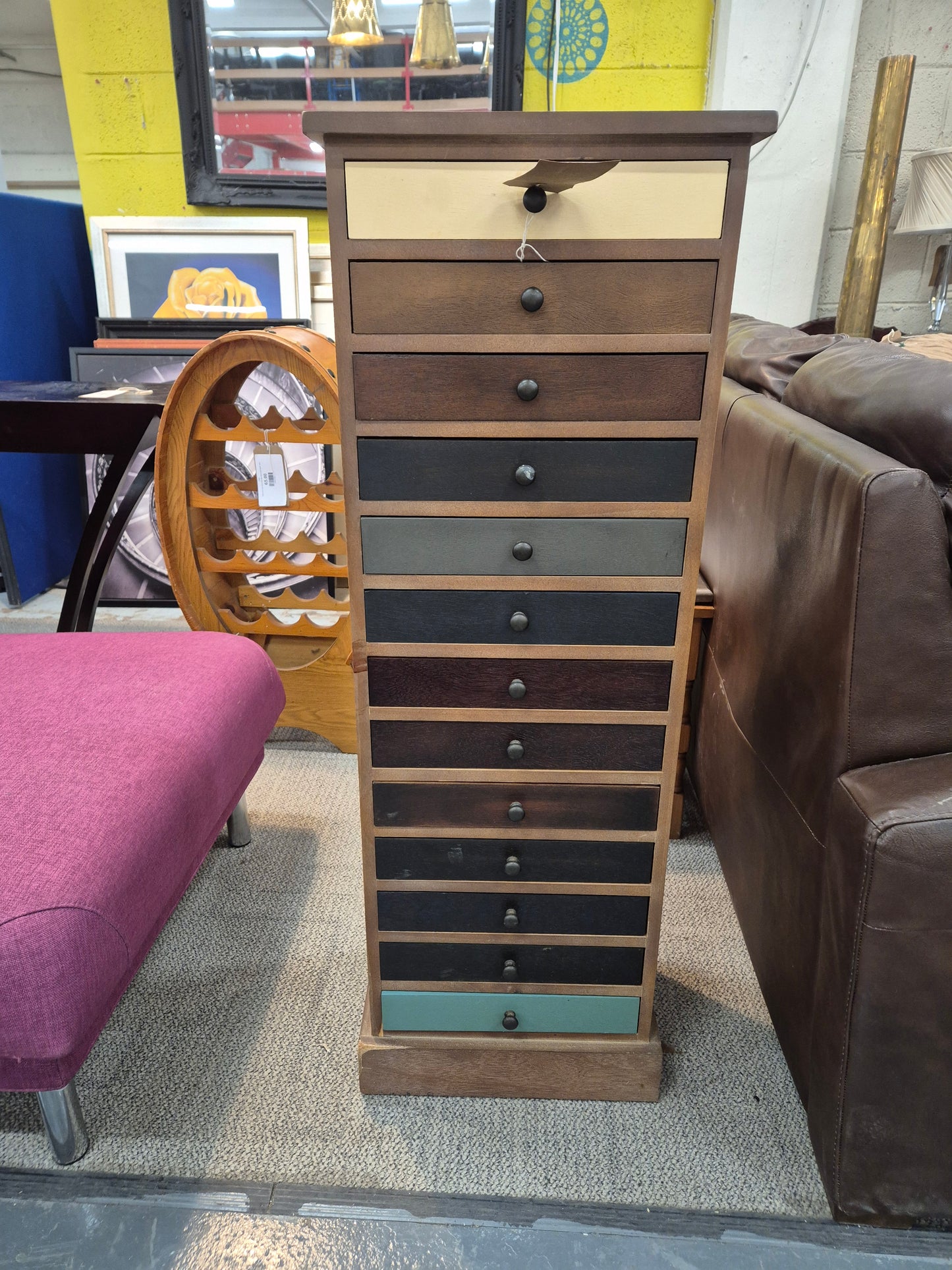 Slim 13 drawer chest solid wood stained 1125