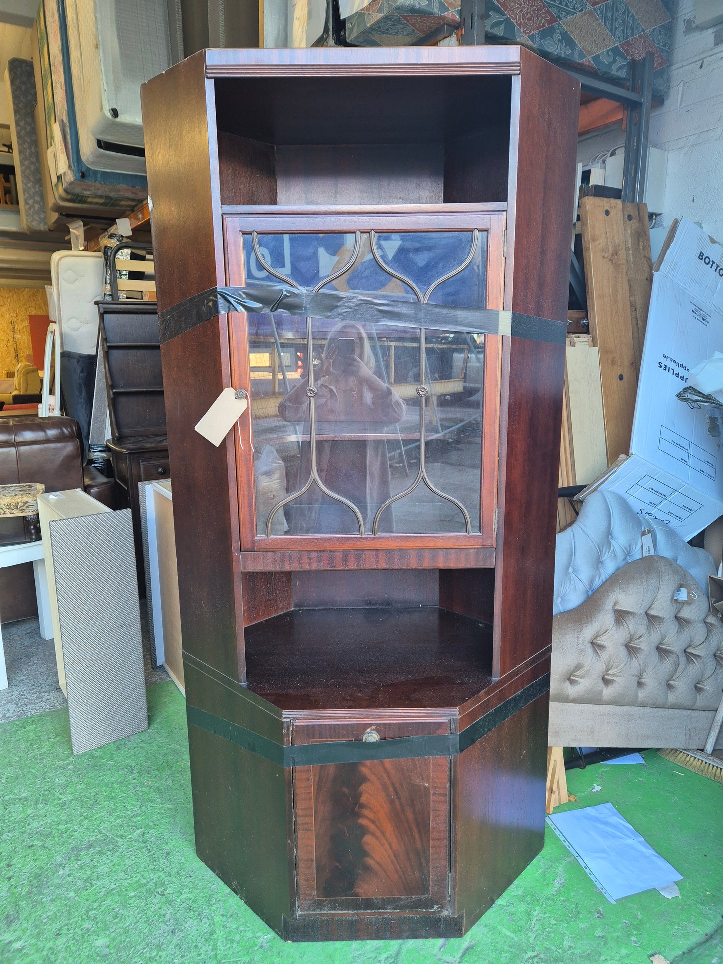 Mahogany corner unit with glass door 3324