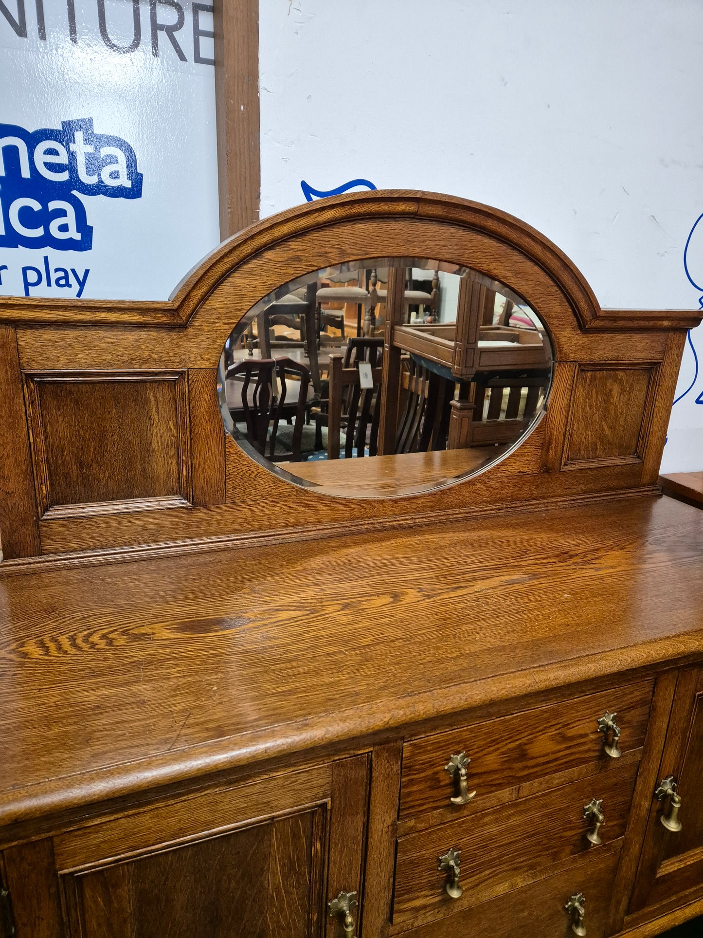 Solid oak 2 door 3 drawer sideboard with overmantle mirror 2224