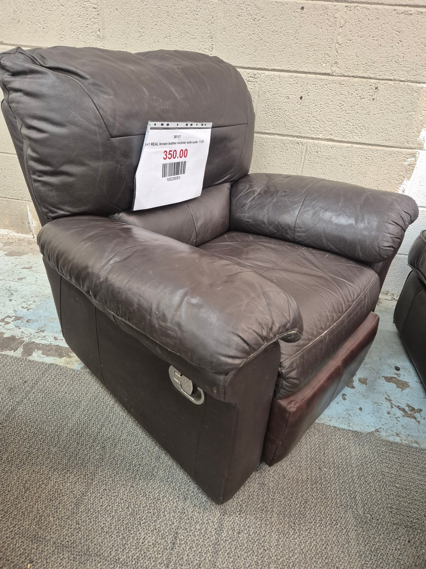 3+1 REAL brown leather recliner sofa suite  1125