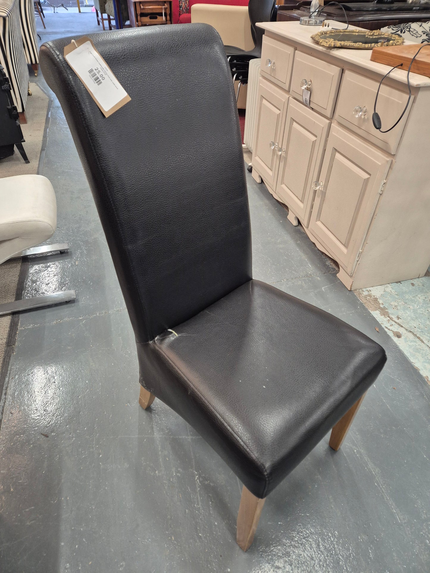 High back brown leatherette dining chair with solid wood frame 4124