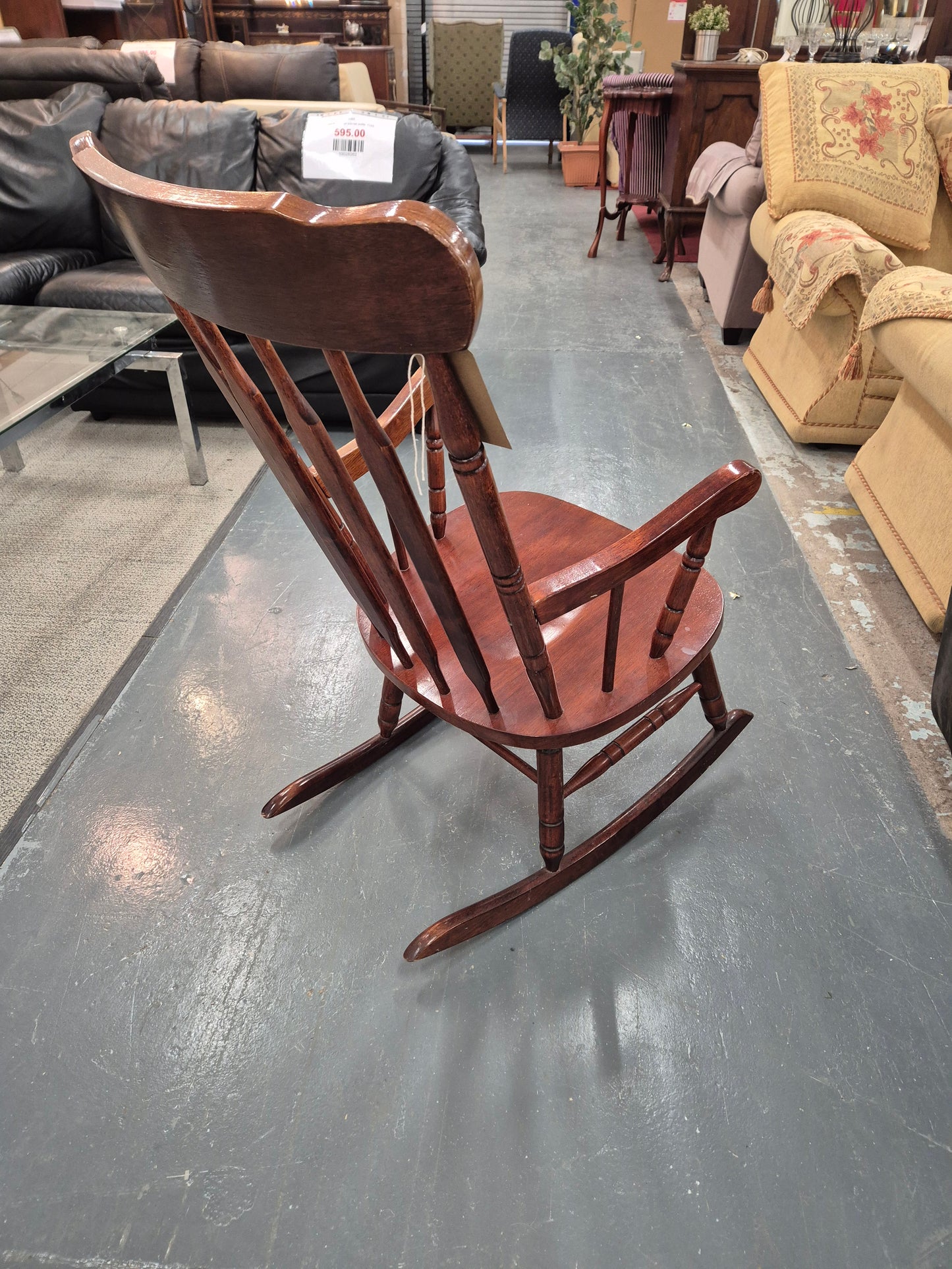 High back solid wood dark stained rocking chair  1125