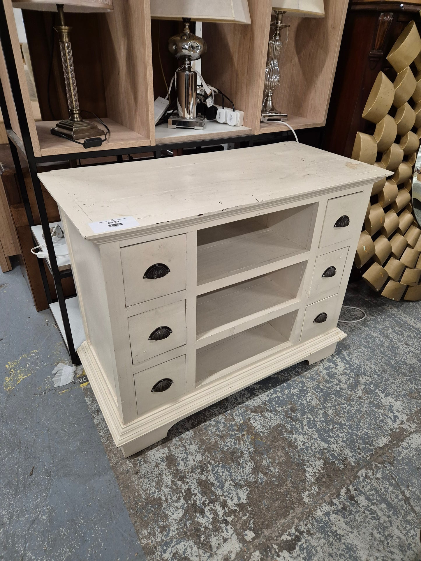 White painted TV unit with 6 drawers  2224