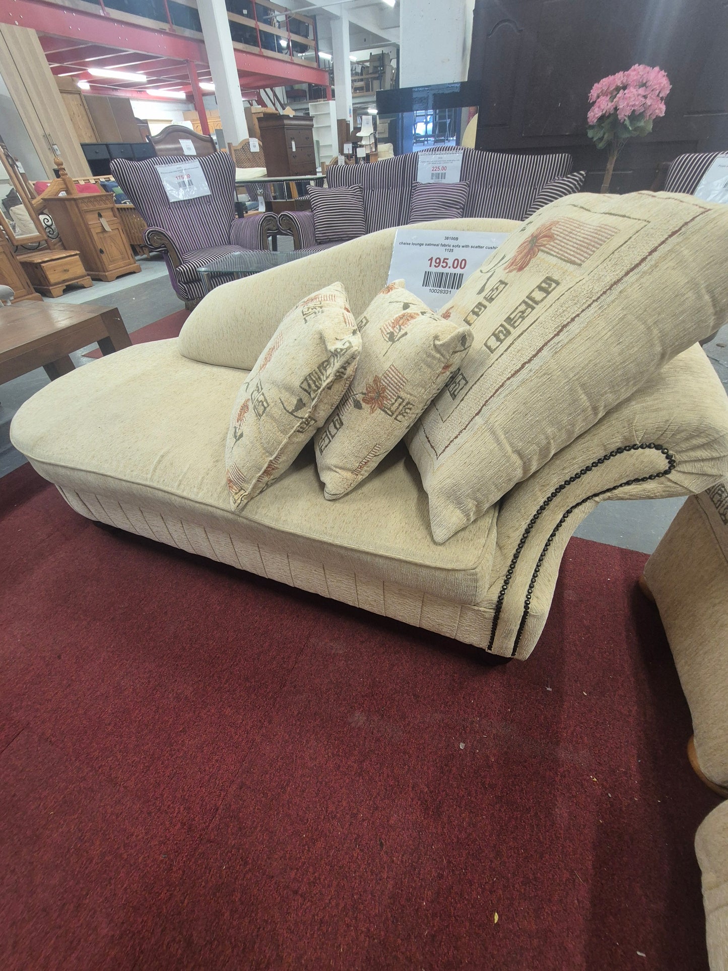 chaise lounge oatmeal fabric sofa with scatter cushions 1125