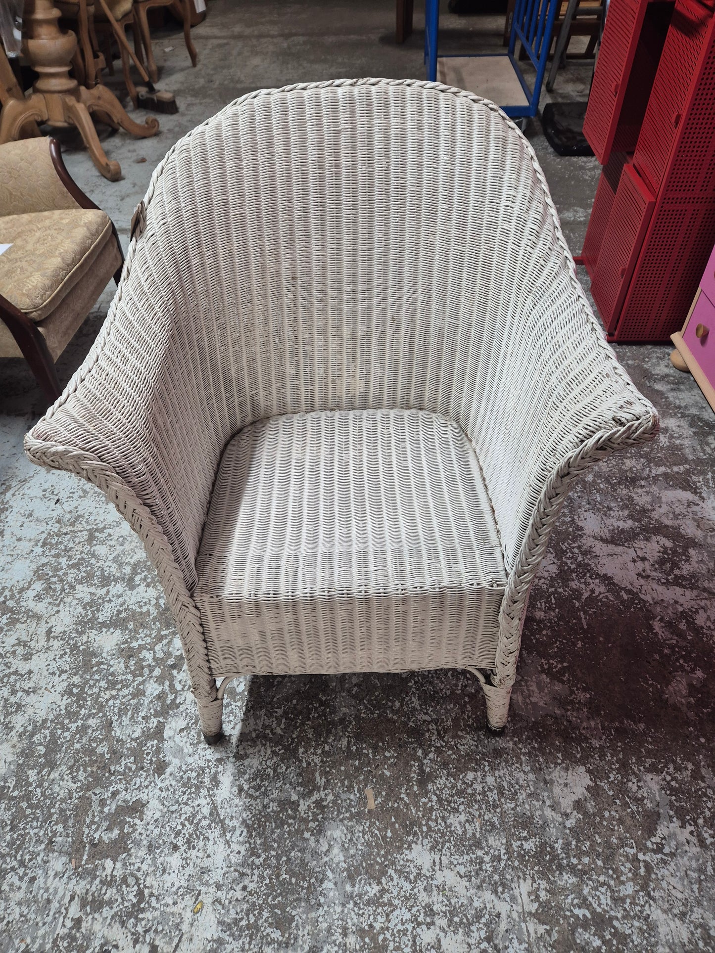 Lloyd loom style wicker chair white painted  1125