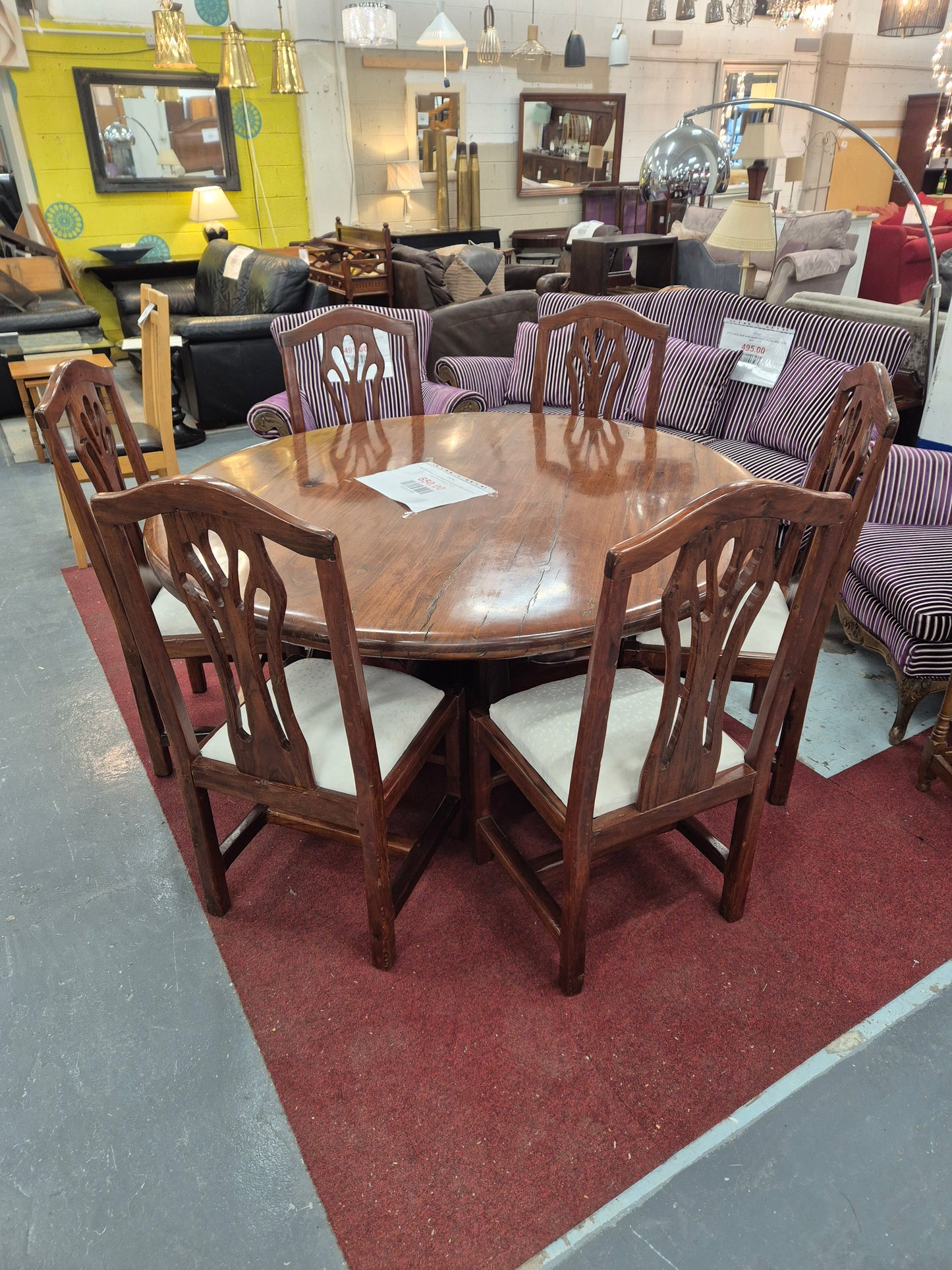 Large Zimbabwe solid teak 5ft kitchen table with 6 no. matching chairs%A0 1125