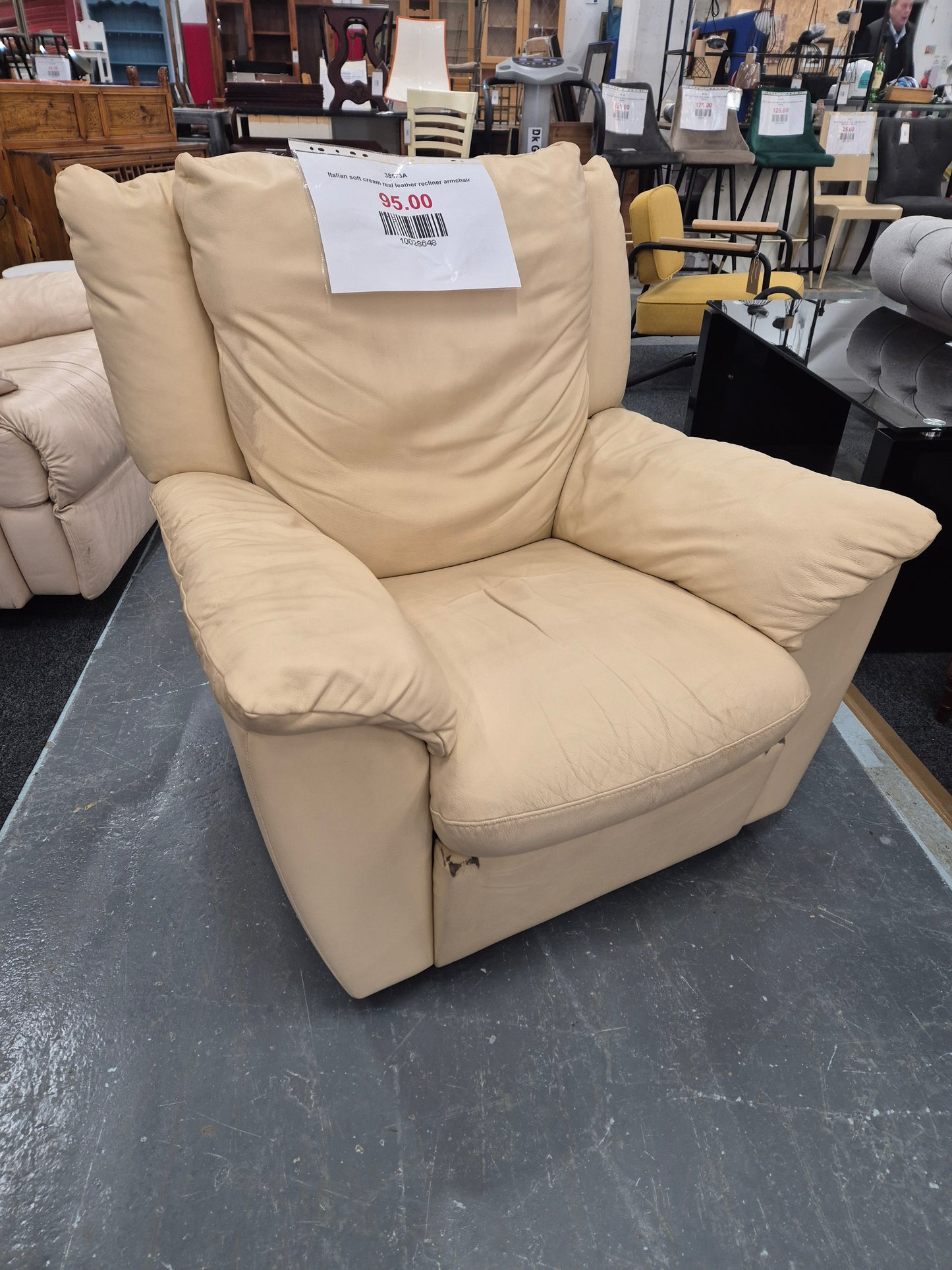 Italian soft cream real leather recliner armchair