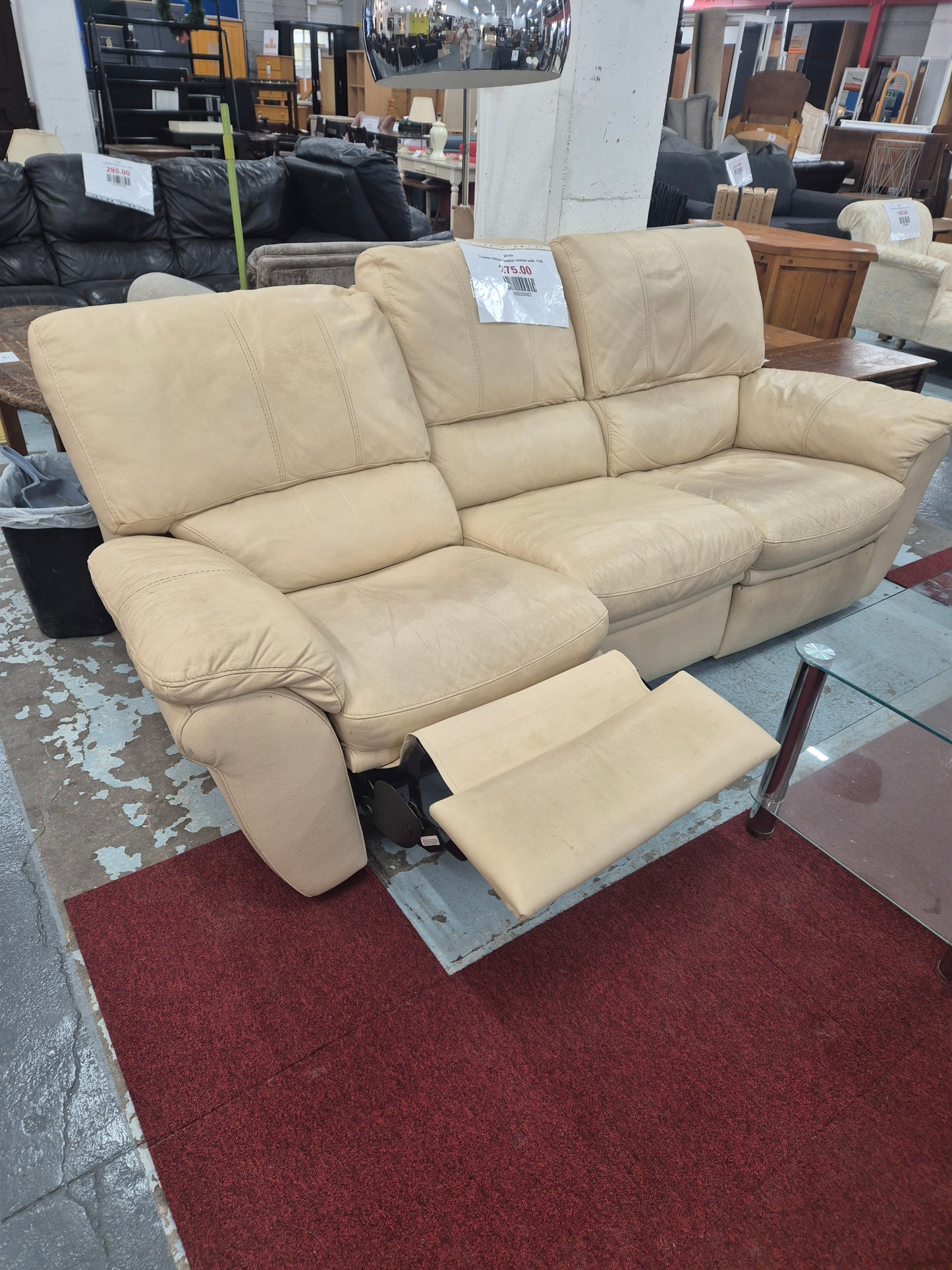 3 seater CREAM leather recliner sofa  1125