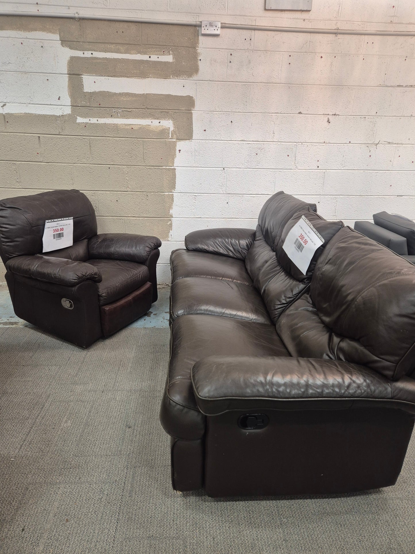 3+1 REAL brown leather recliner sofa suite  1125