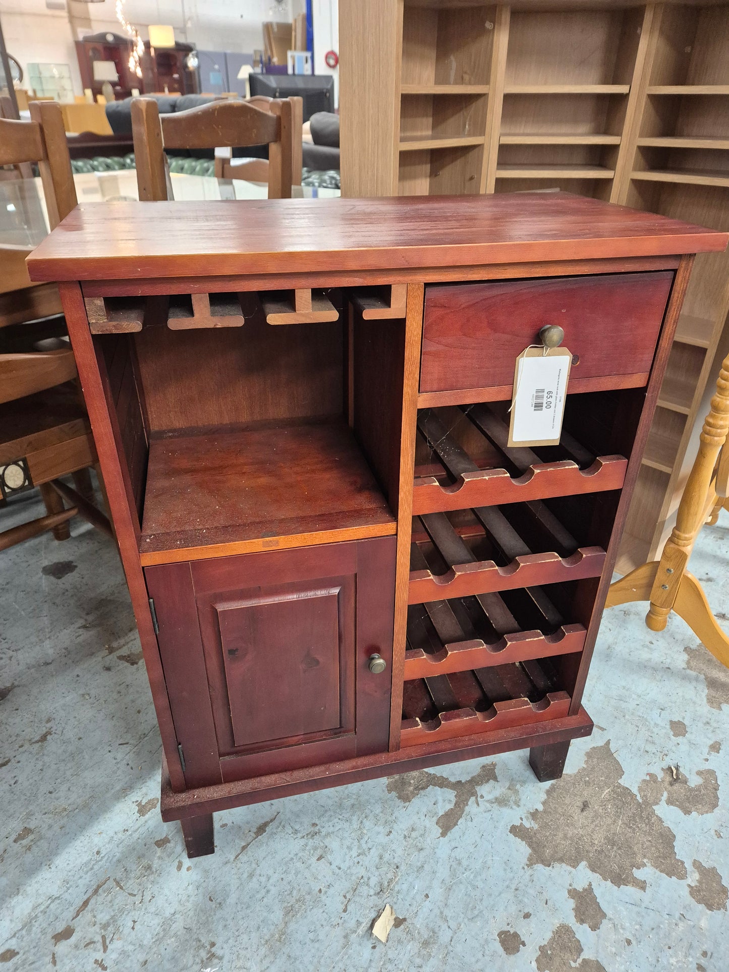 Mahogany wine rack with glass holder and 2 drawers 4124