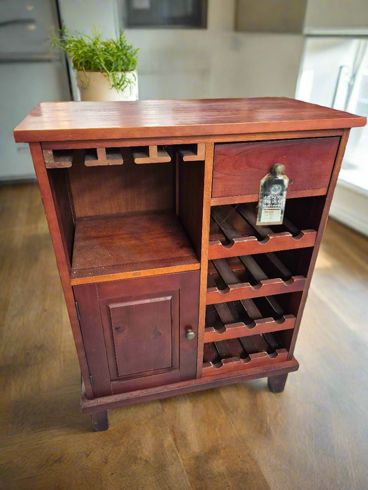 Mahogany wine rack with glass holder and 2 drawers 4124