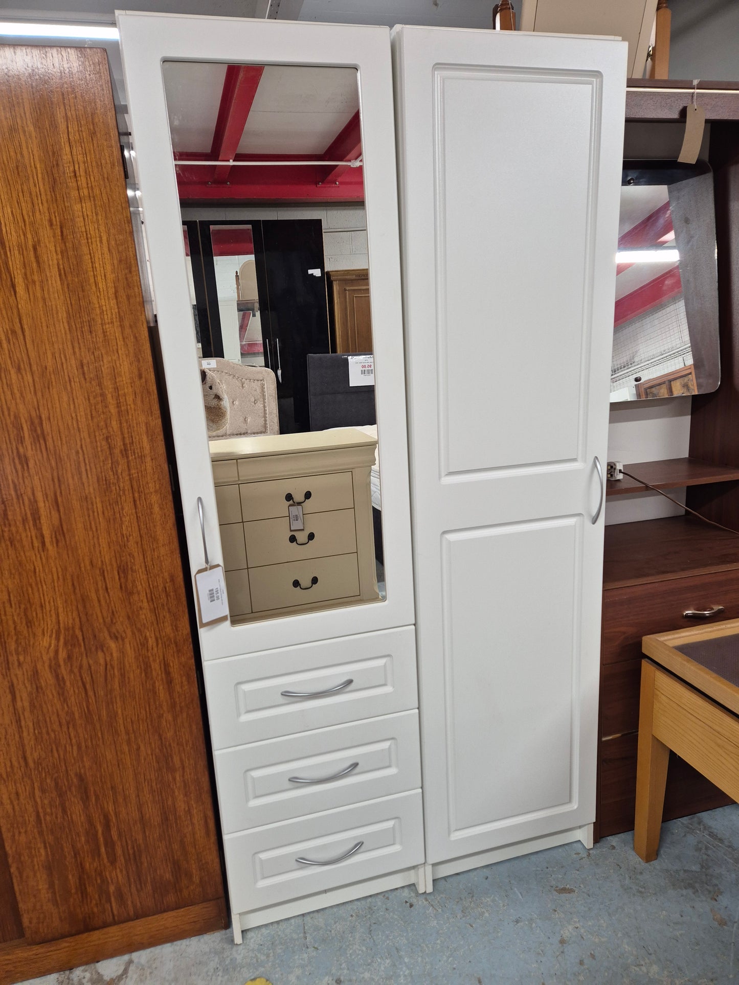 White  2 door 3 drawer wardrobe with mirror