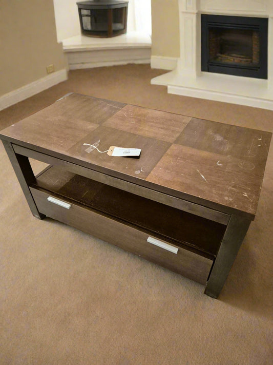 Dark wood stained low rectangular coffee table with drawer 2324