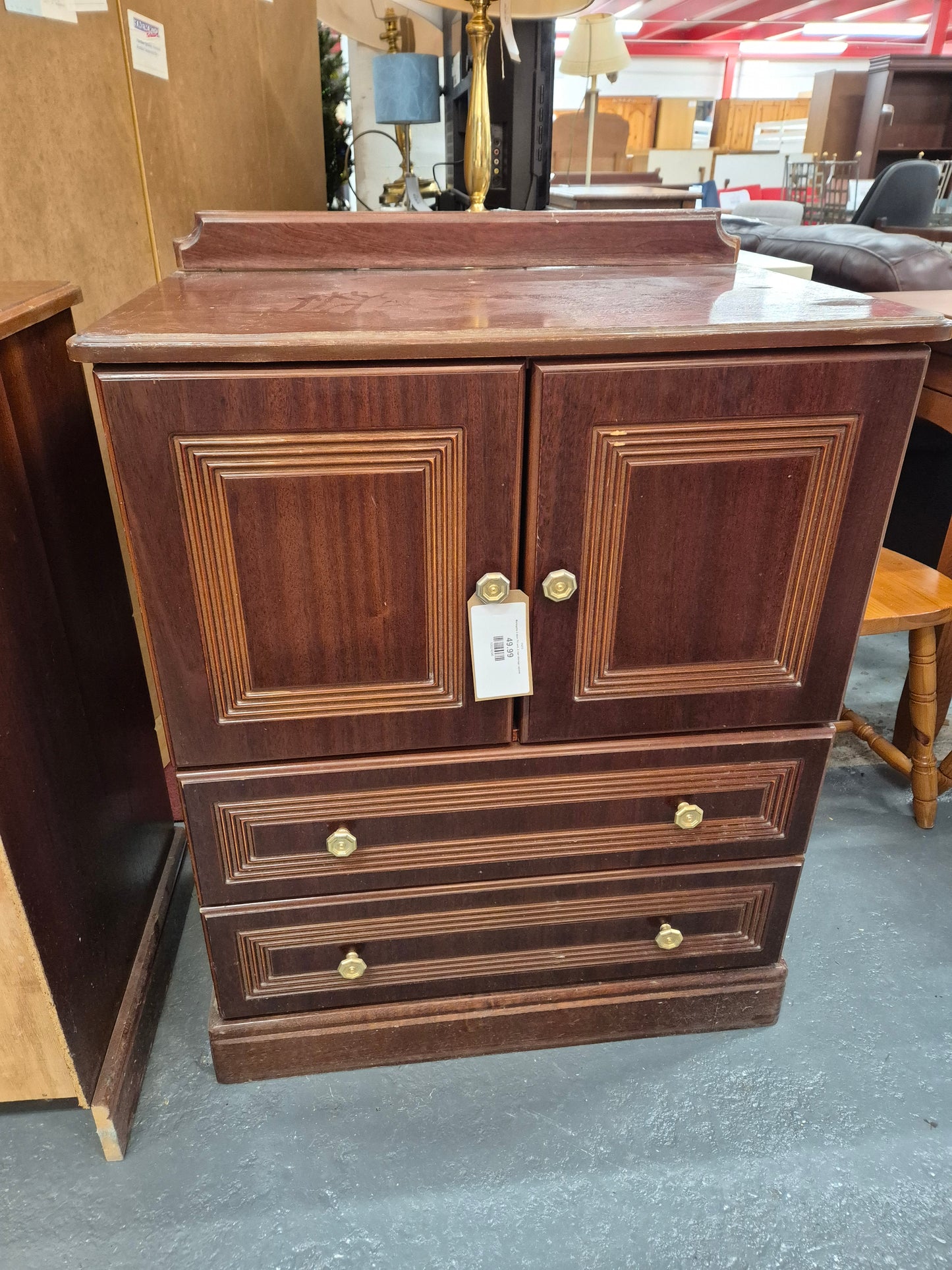 Mahogany 2 door TV unit, 2 dwr storage cabinet