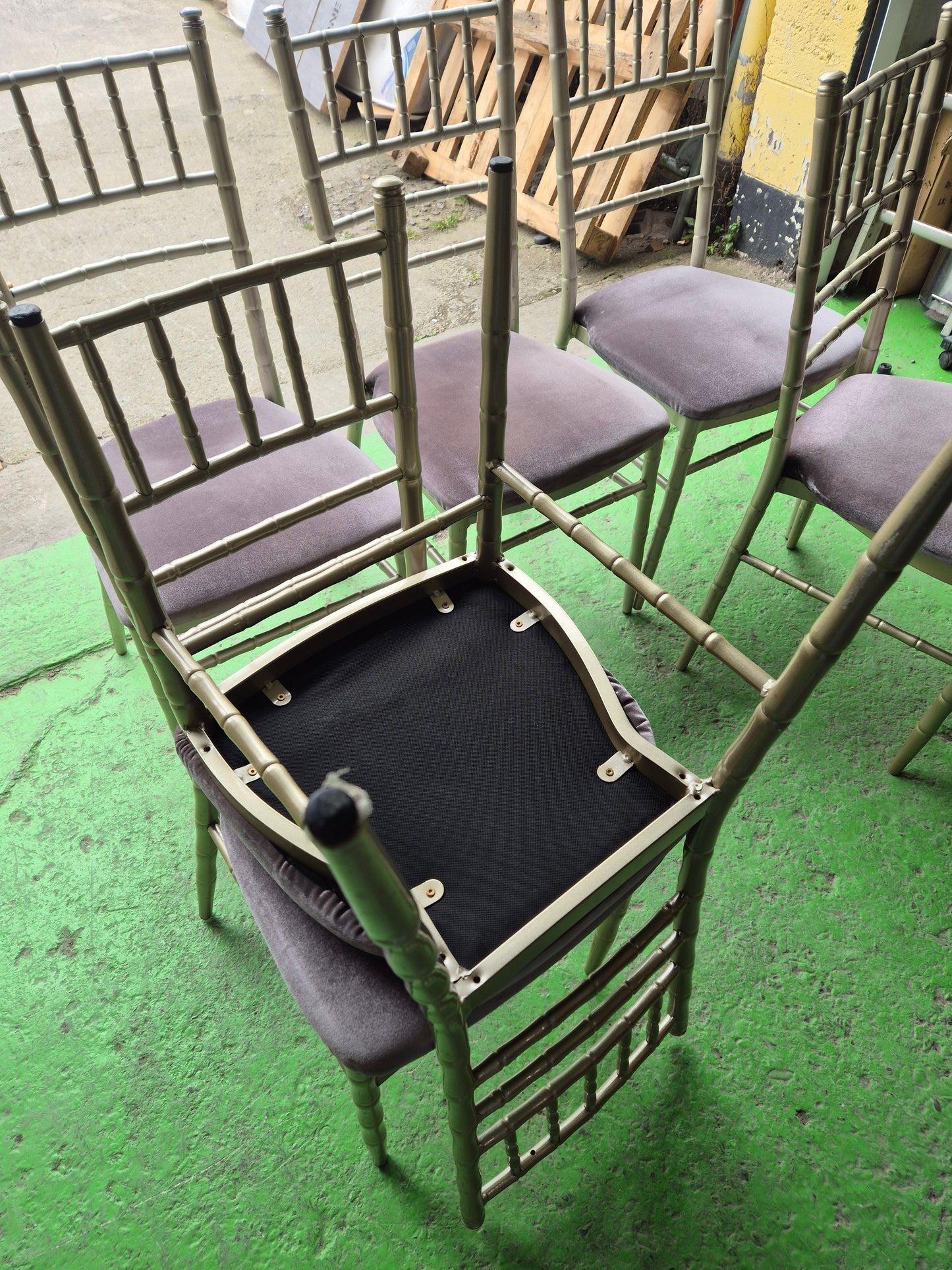 Chivari style metal framed banquet chair with fabric seat - Ex Hotel stock, strong frame and in good quality 2224