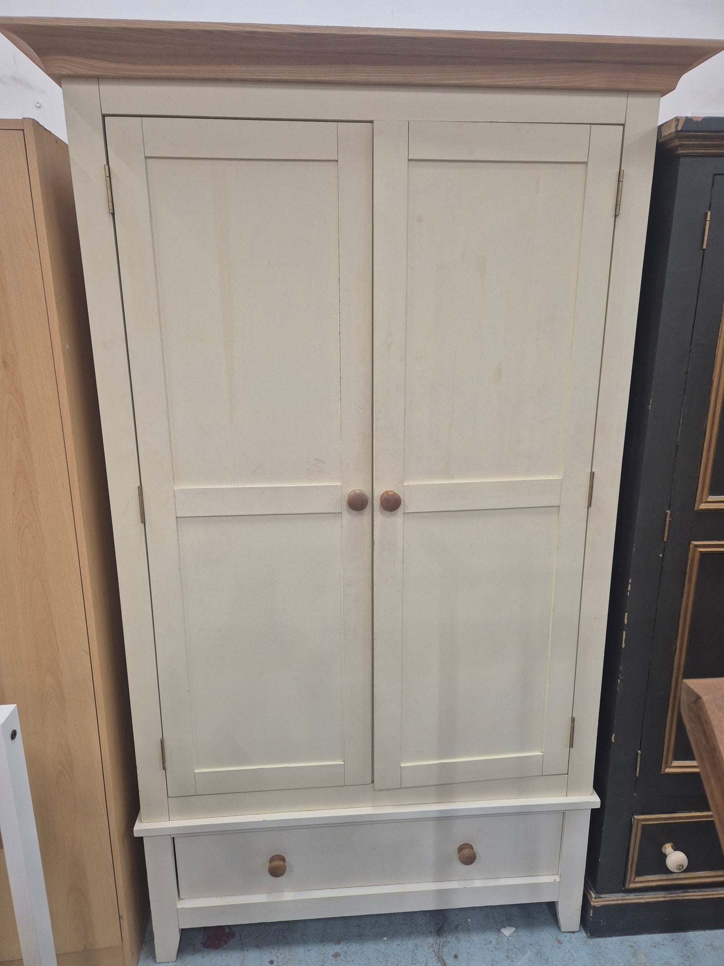 Solid oak and cream tall large 2 door wardrobe  4224