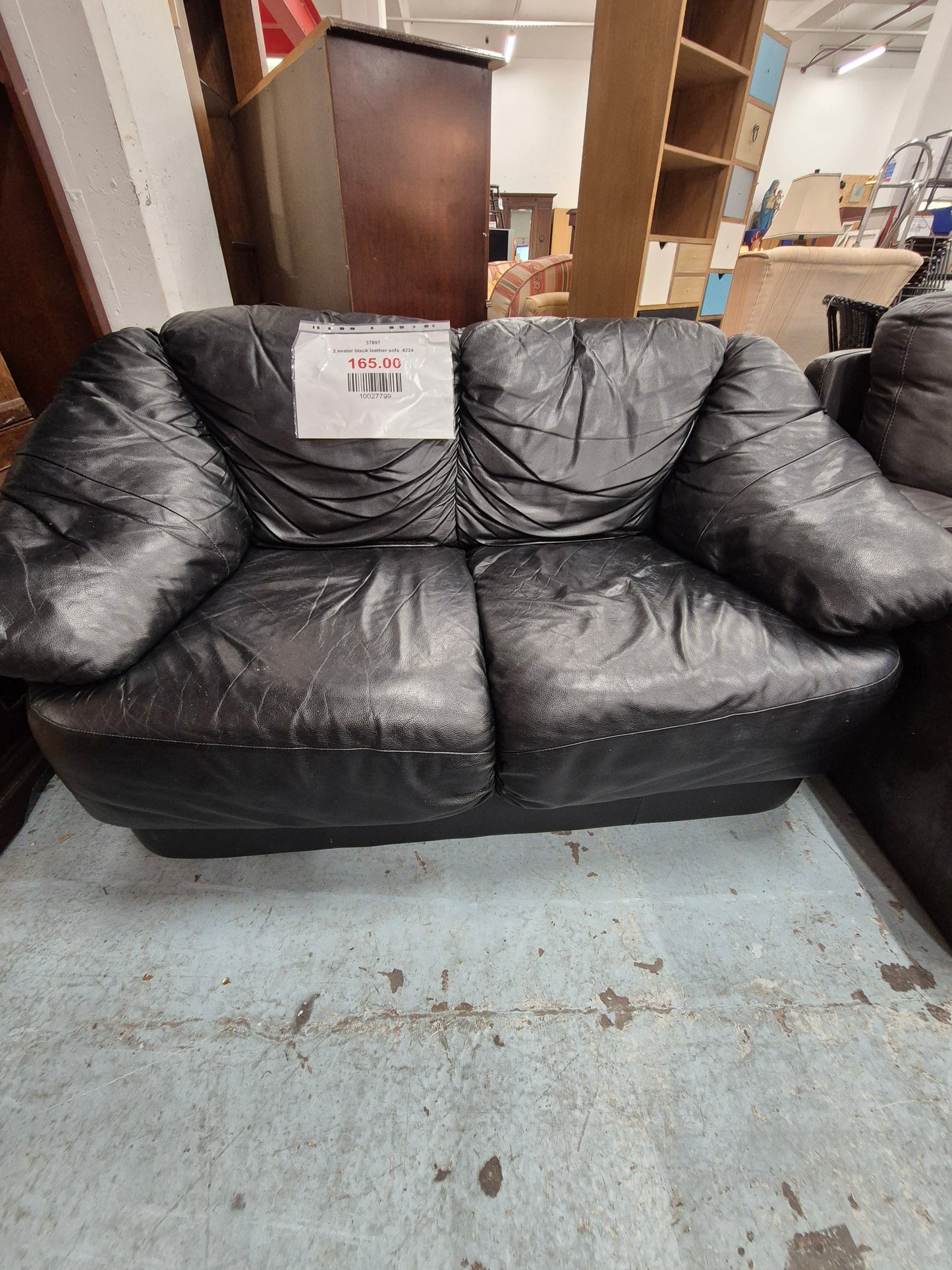 2 seater black leather sofa%A0 4224